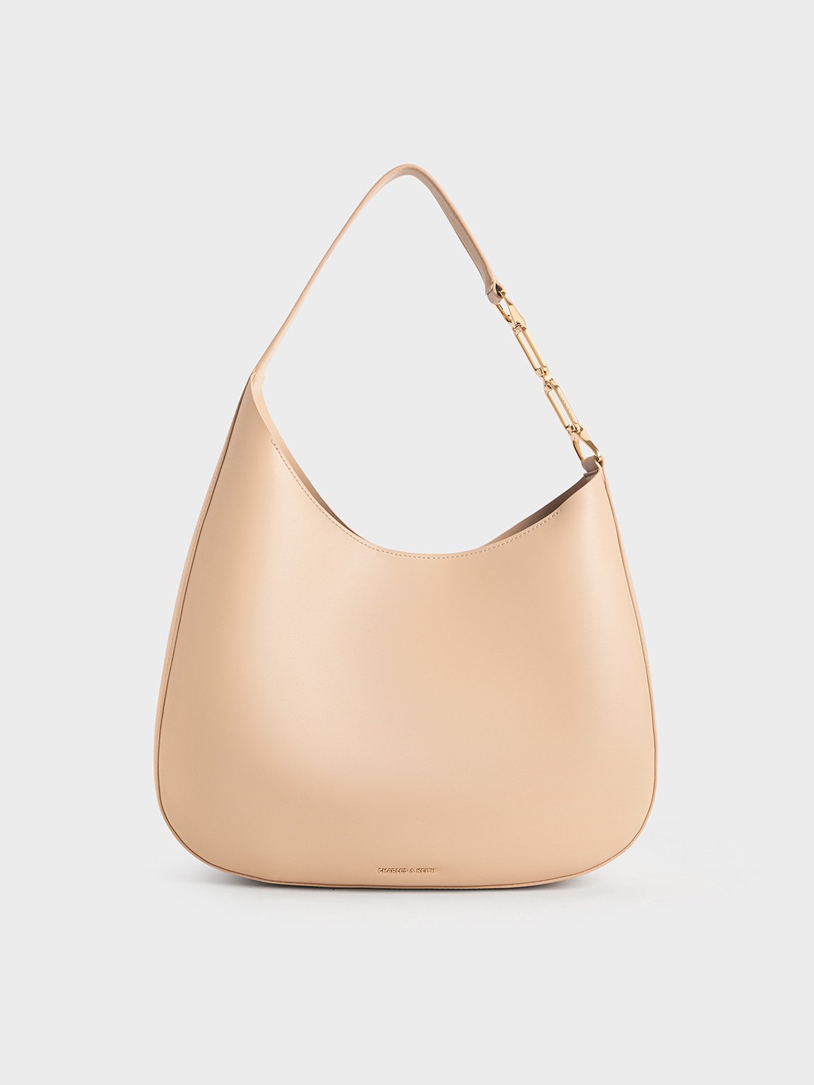 Charles & Keith - Agatha Chain-accent Slouchy Hobo Bag In Beige
