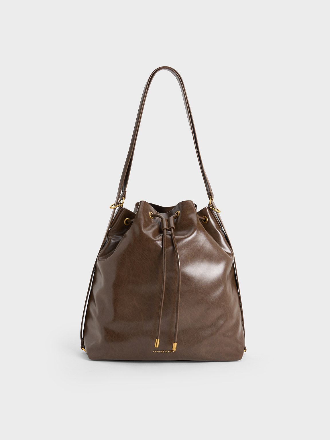 Charles & Keith Neva Two-way Bucket Bag In Brown