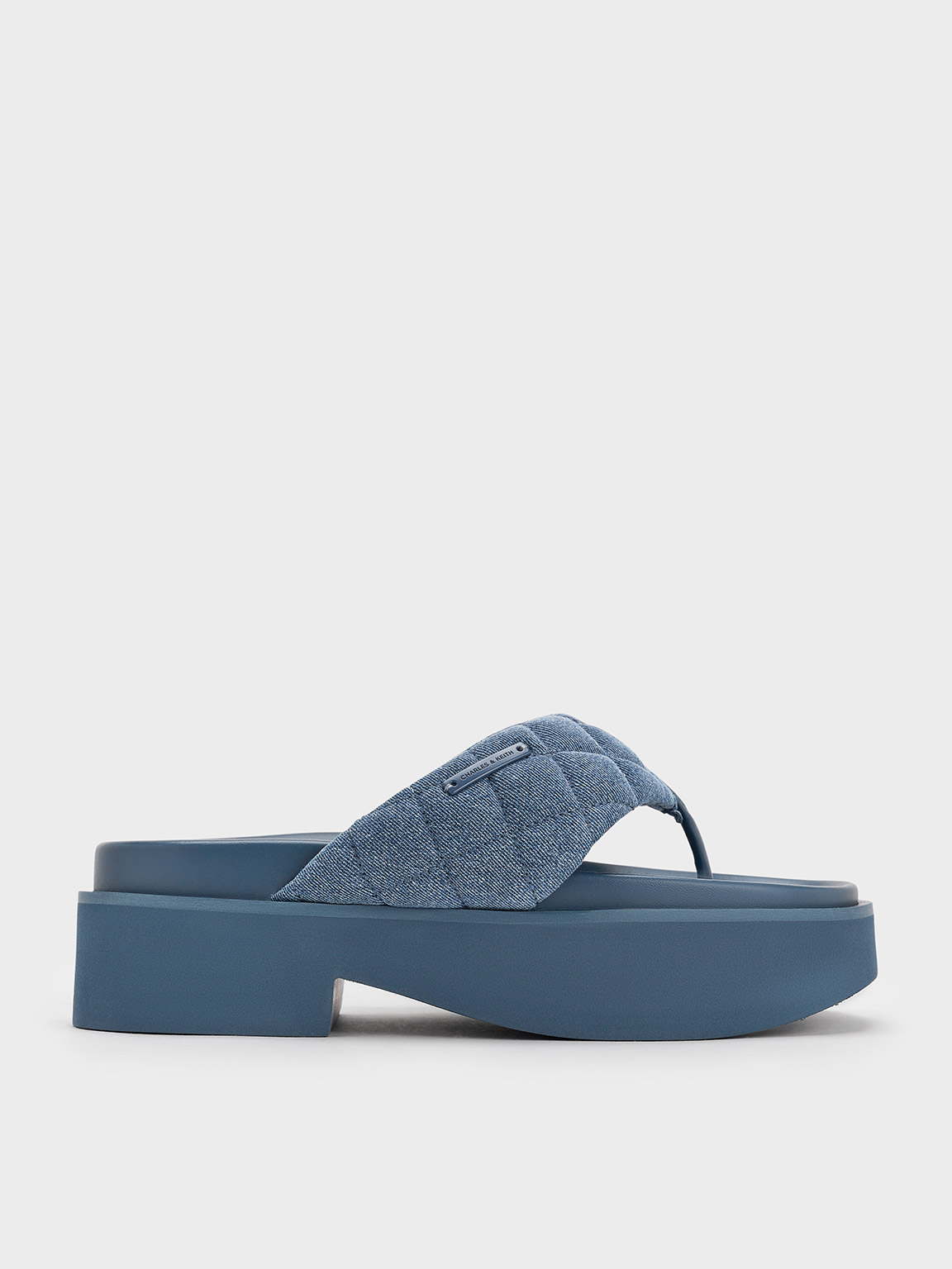 Charles & Keith Denim V-strap Platform Thong Sandals In Denim Blue