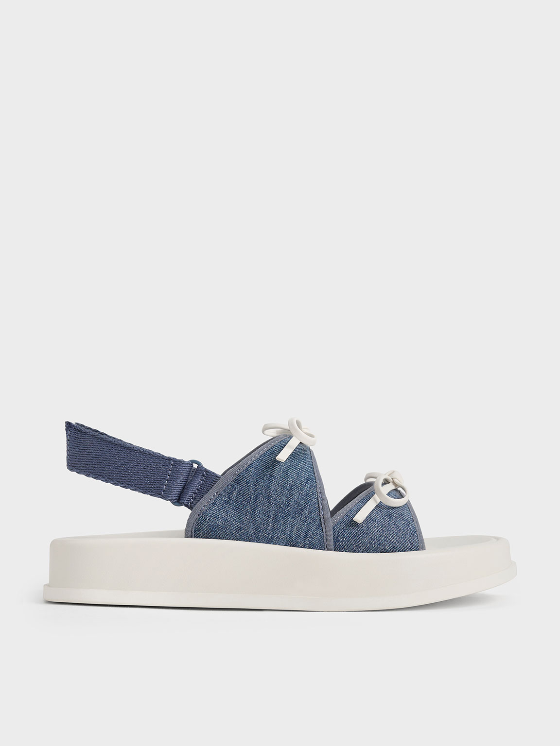 Shop Charles & Keith - Girls' Denim Double Bow Sandals In Denim Blue