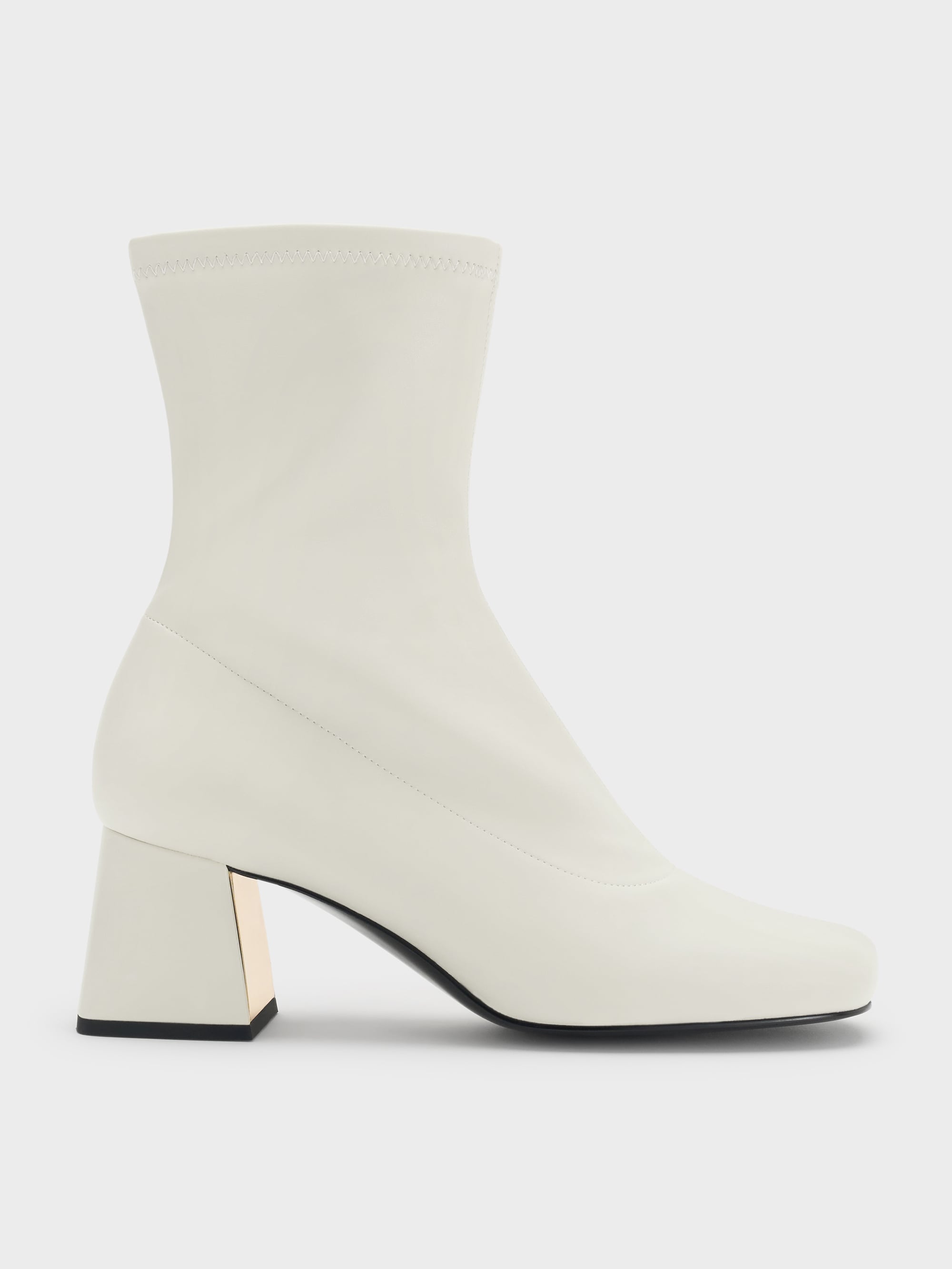 Jully Metallic Trapeze Heel Ankle Boots - Chalk - CHARLES & KEITH US