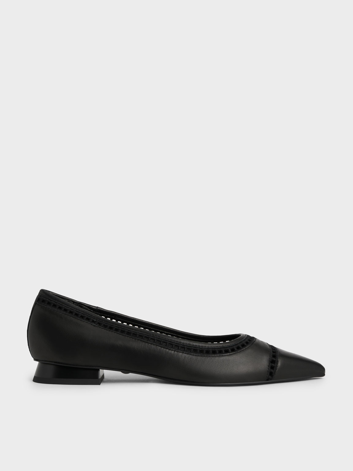 Black Cut-Out Leather Ballerina Flats - CHARLES & KEITH International