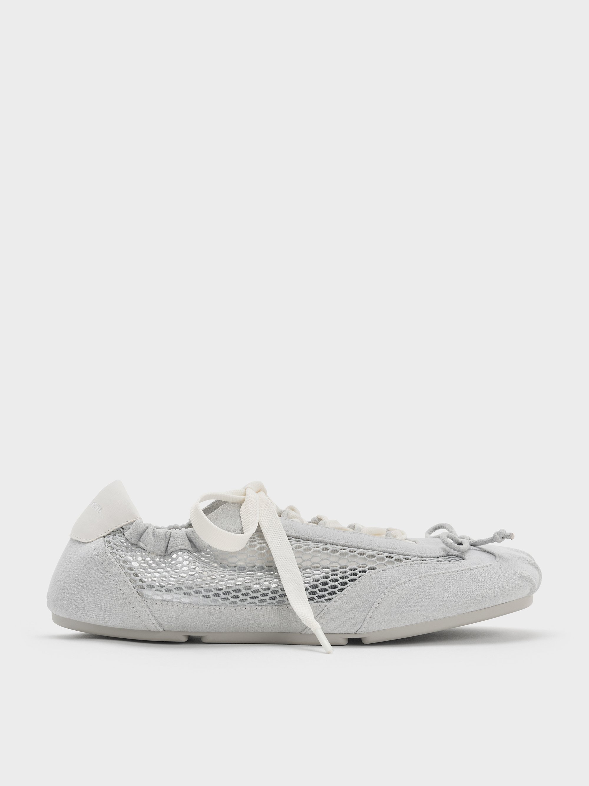 Light Grey Cece Mesh Ruched Bow Ballet Sneakers - Light Grey