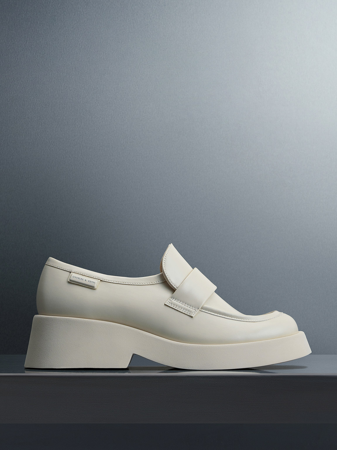 Charles & Keith Giselle Strap Chunky Patent Loafers In Cream