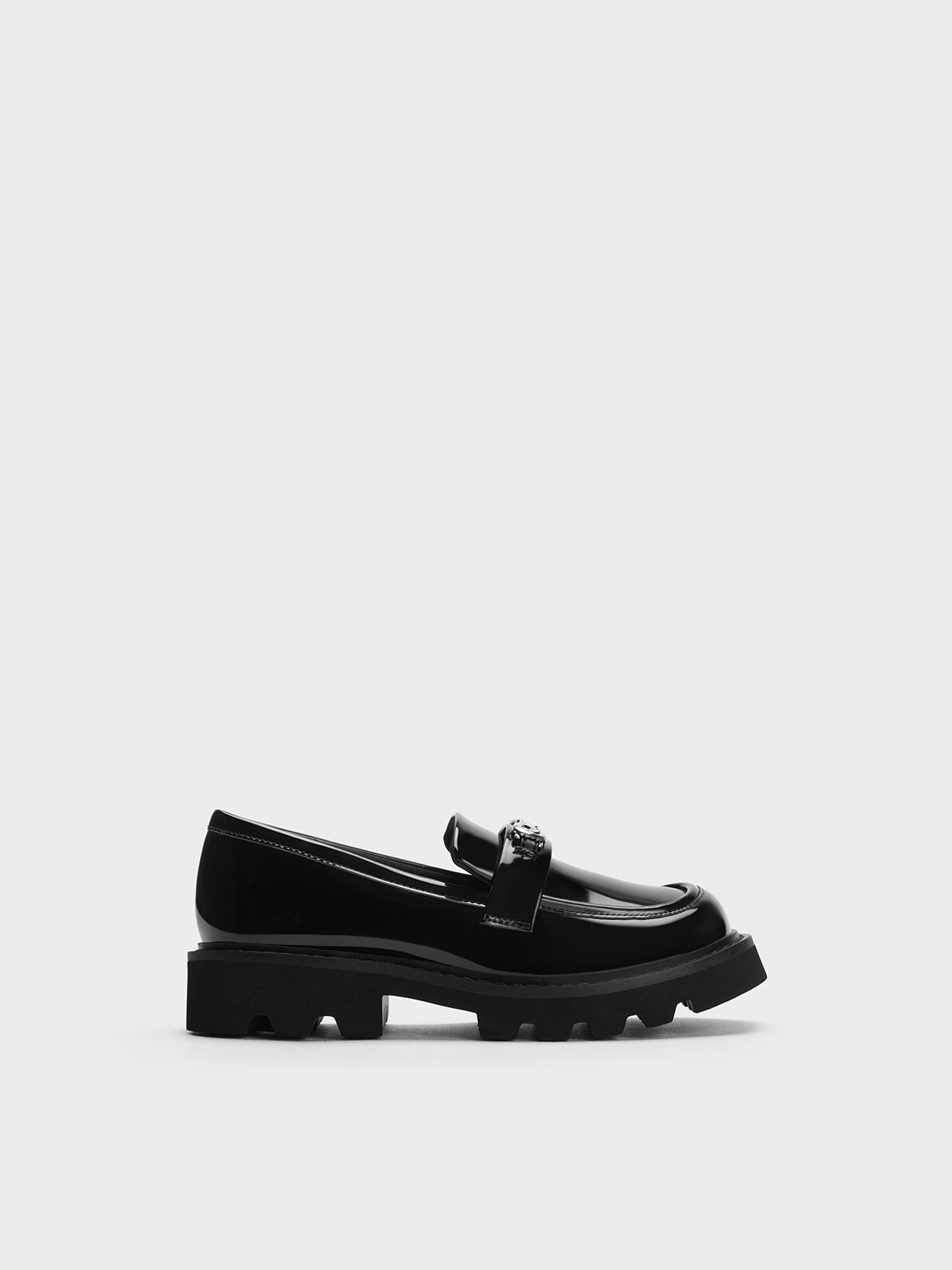 Charles & Keith Girls' Metallic Accent Chunky Loafers In Black Box
