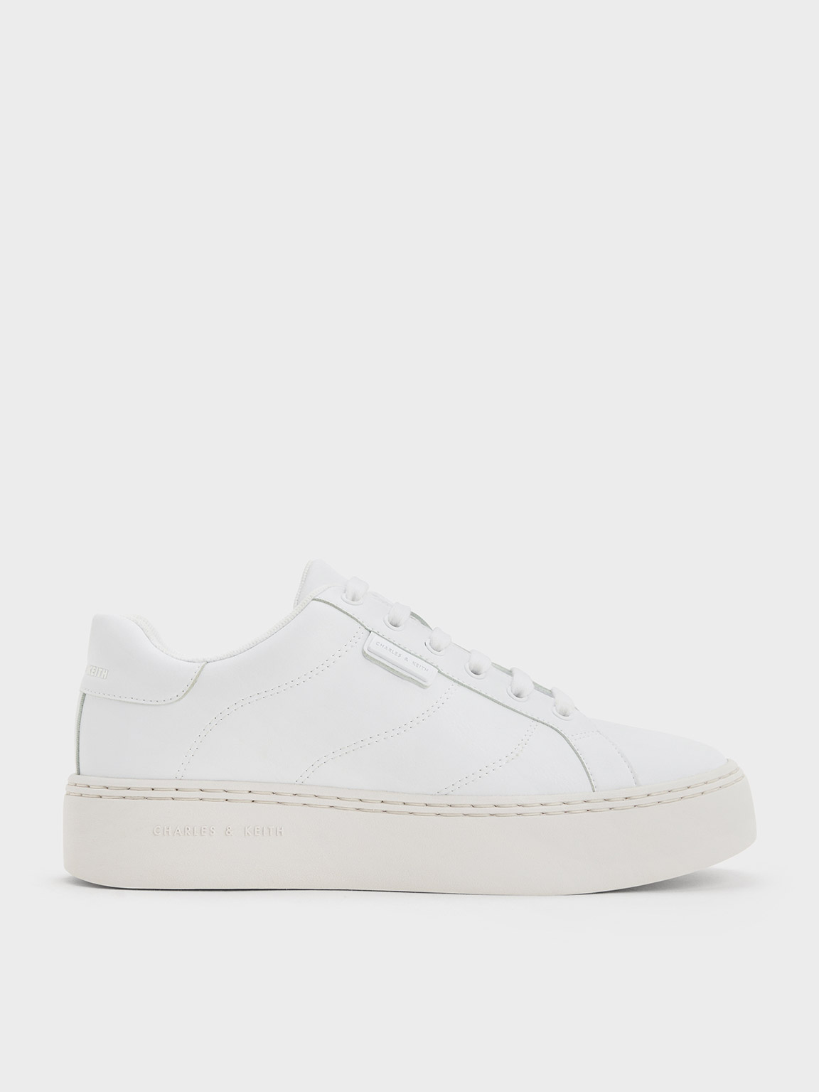 Charles & Keith Lace-up Sneakers In White