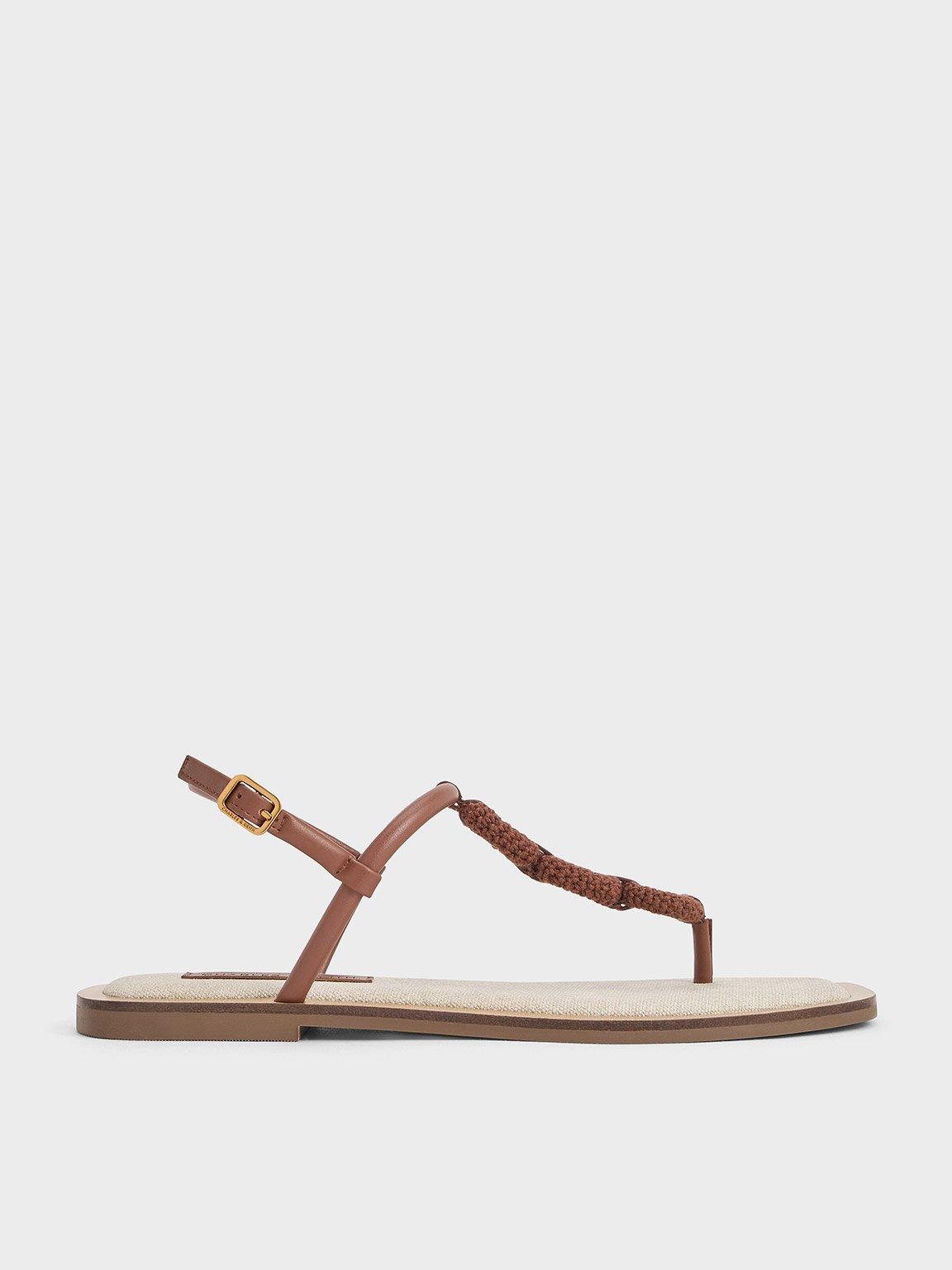 CHARLES&KEITH★Braided Flat Sandals 編み込みサンダル/送料込 ダブルバックルストラップ スリングバックサンダル - Brown