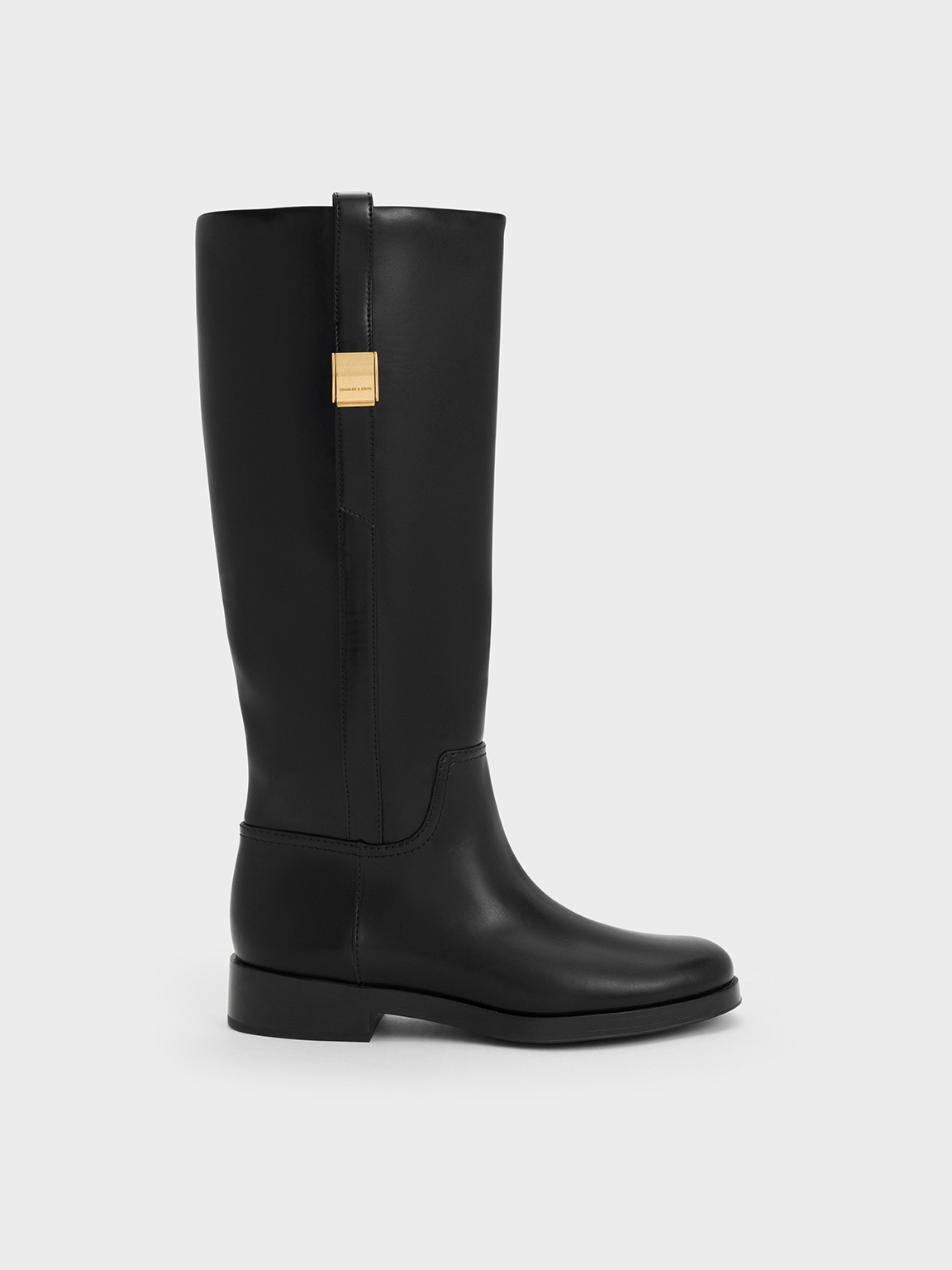 Charles & Keith - Yvette Metallic-accent Knee-high Boots In Black