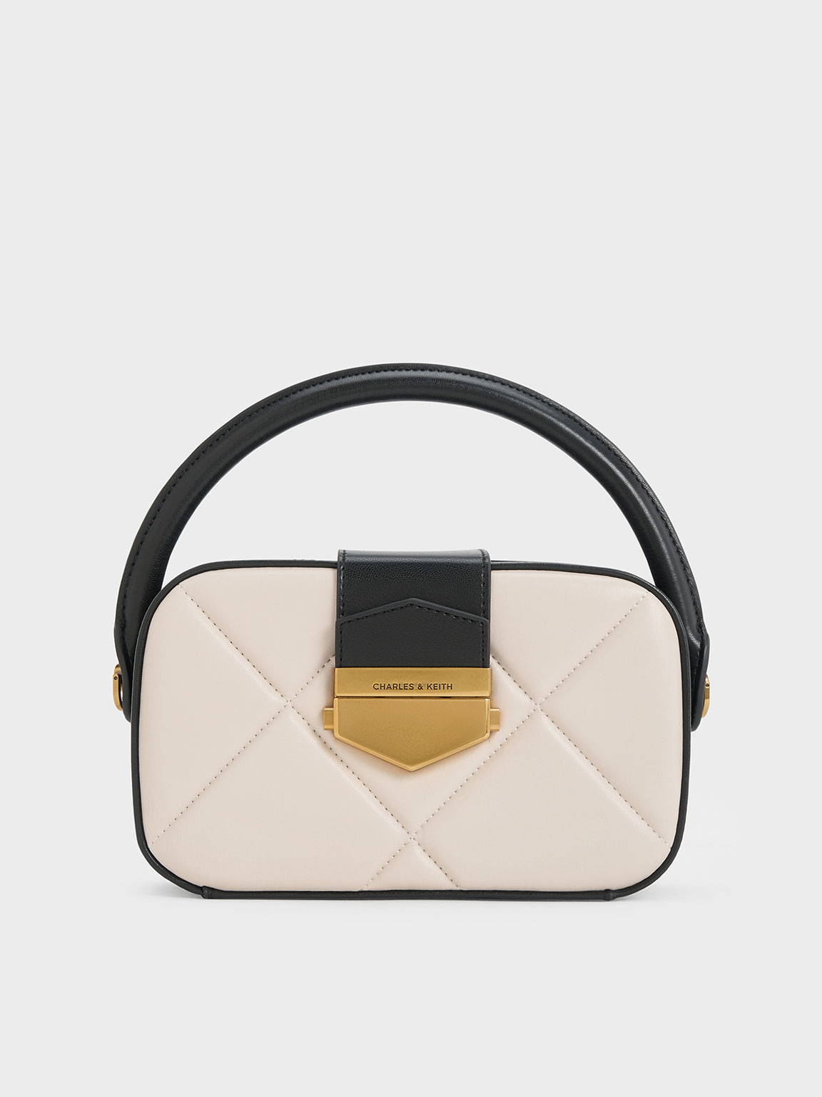 Charles & Keith Vertigo Quilted Two-tone Boxy Top Handle Bag In Multi