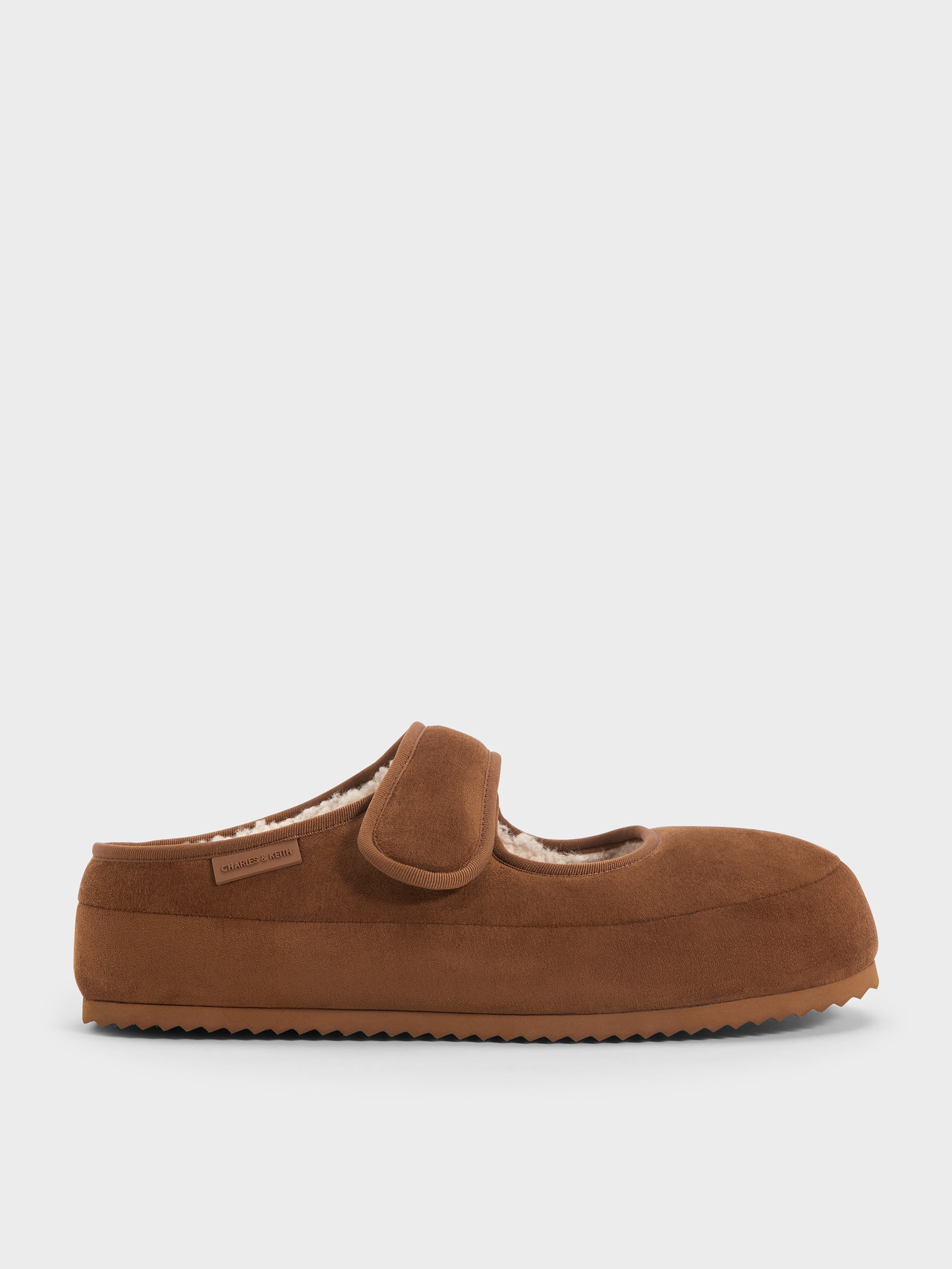 Charles & Keith - Lumi Faux Suede & Faux Shearling Mules In Brown