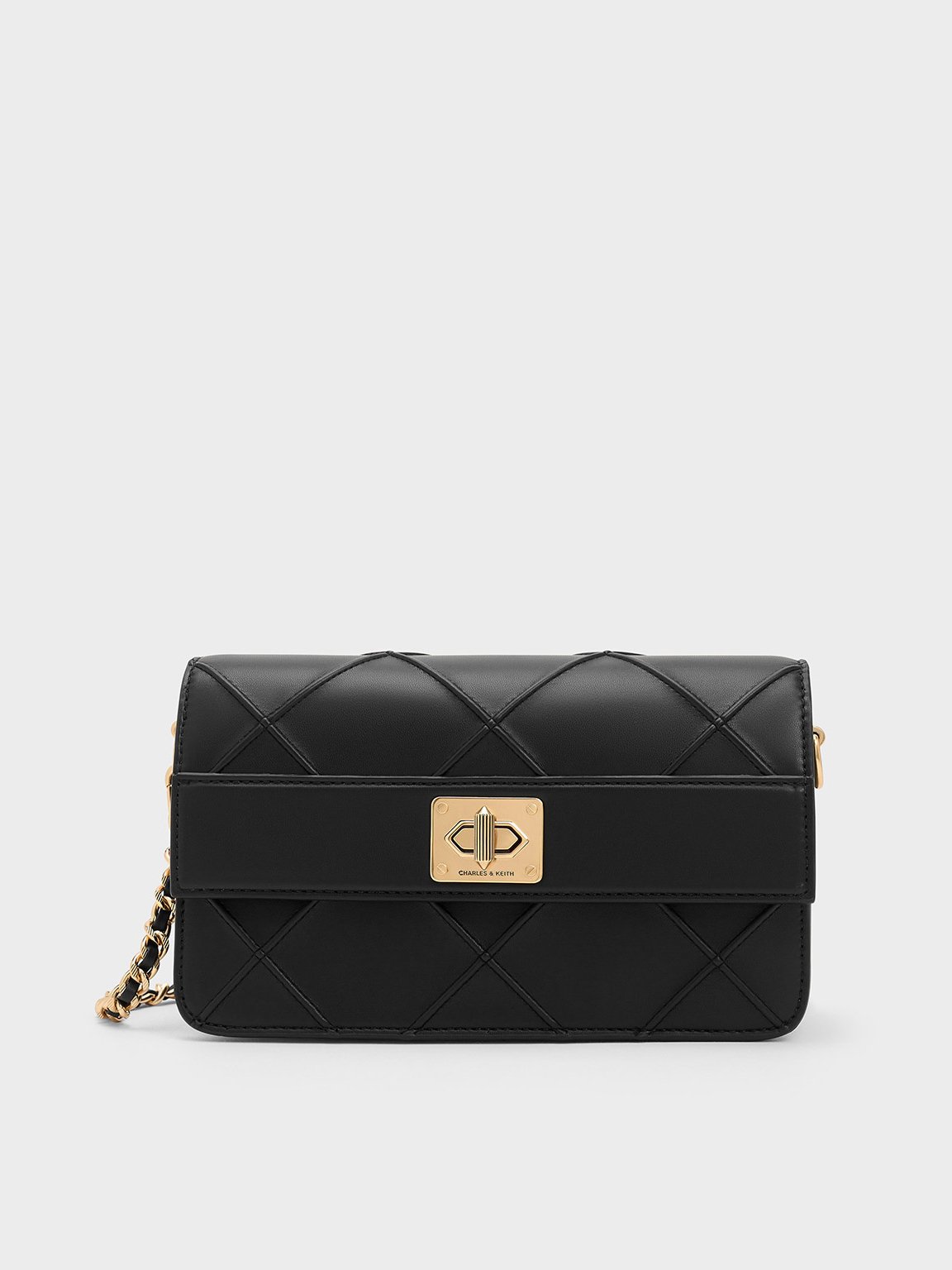 Charles & Keith Eleni Quilted Crossbody Bag In Black
