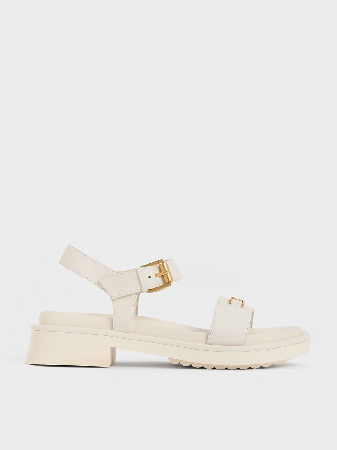 Charles & Keith Gabine Leather Sandals In Chalk