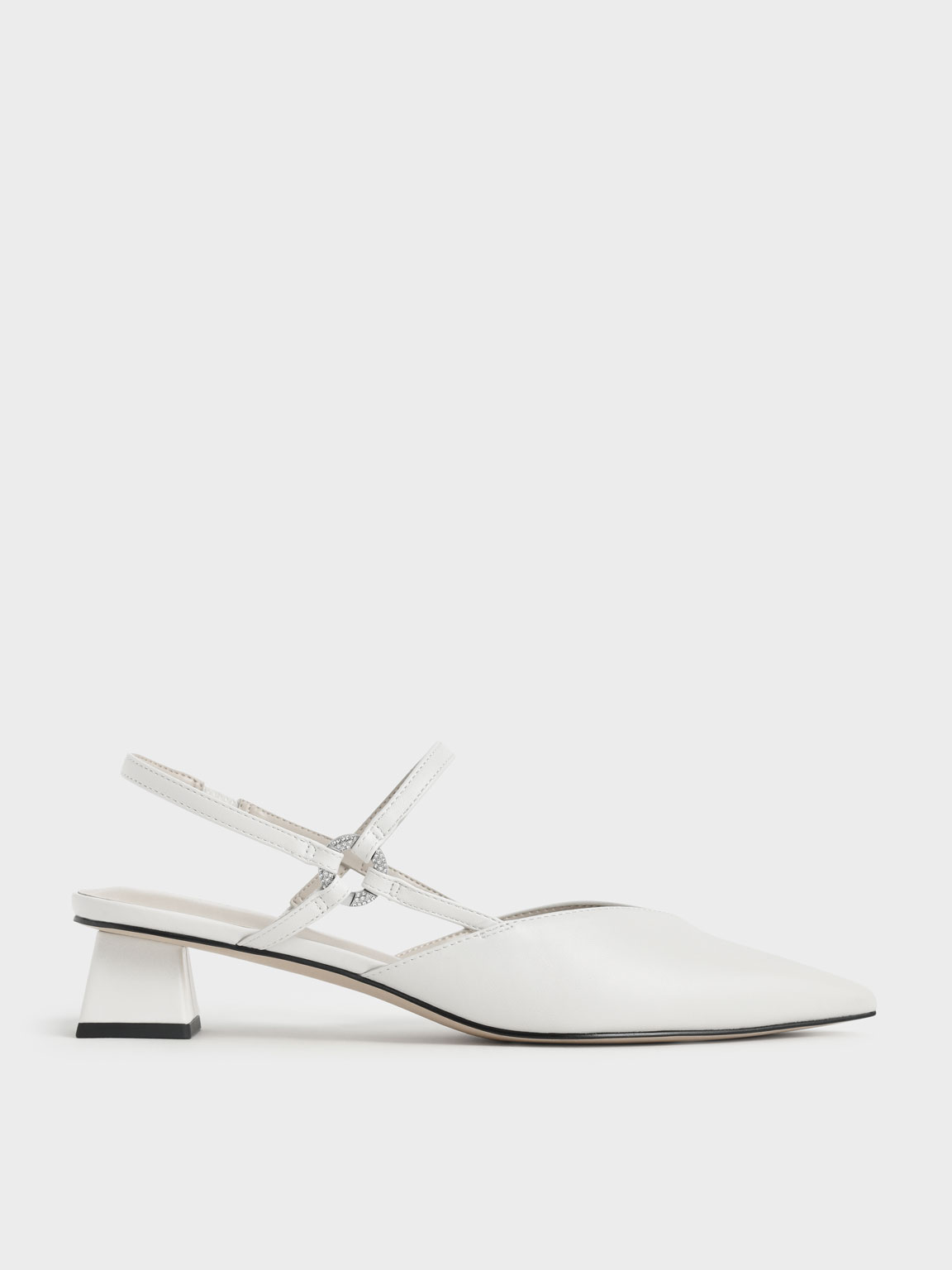 Chalk Embellished Ankle Strap Pointed Pumps | CHARLES & KEITH
