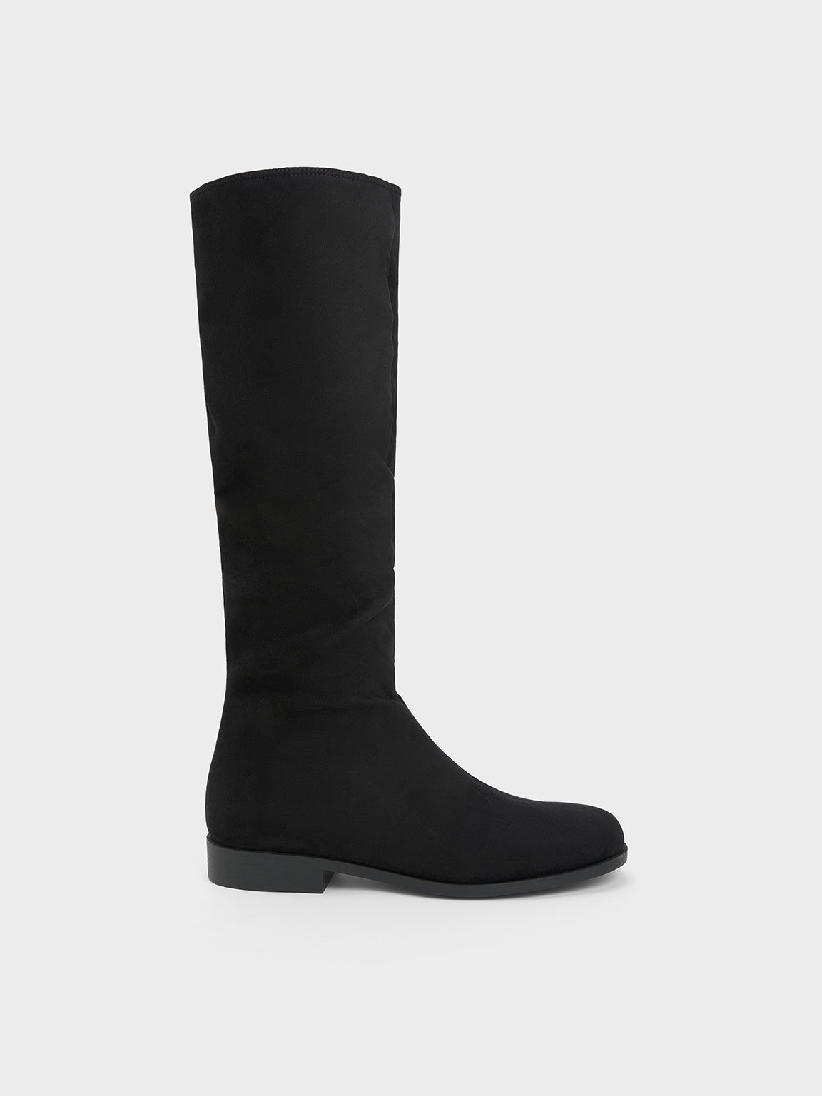 Charles & Keith Textured Ruched Knee-high Boots In Black Textured