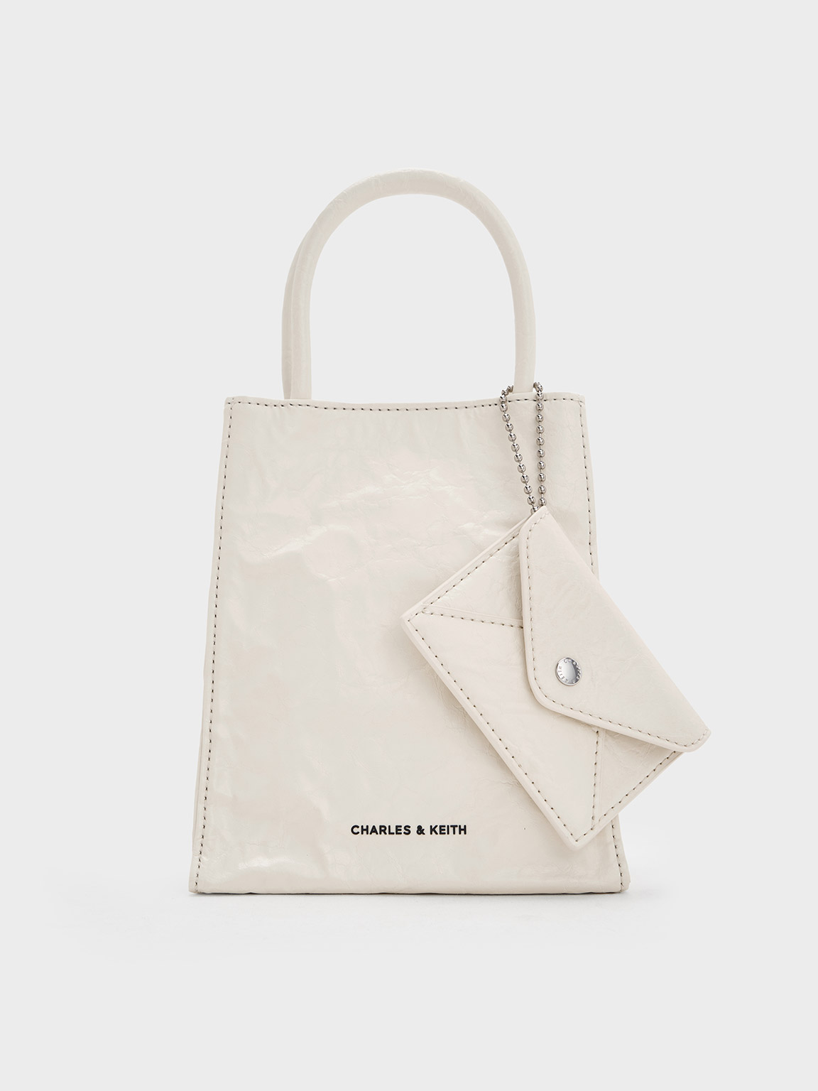 Charles & Keith Matina Crinkle-effect Elongated Tote Bag In White