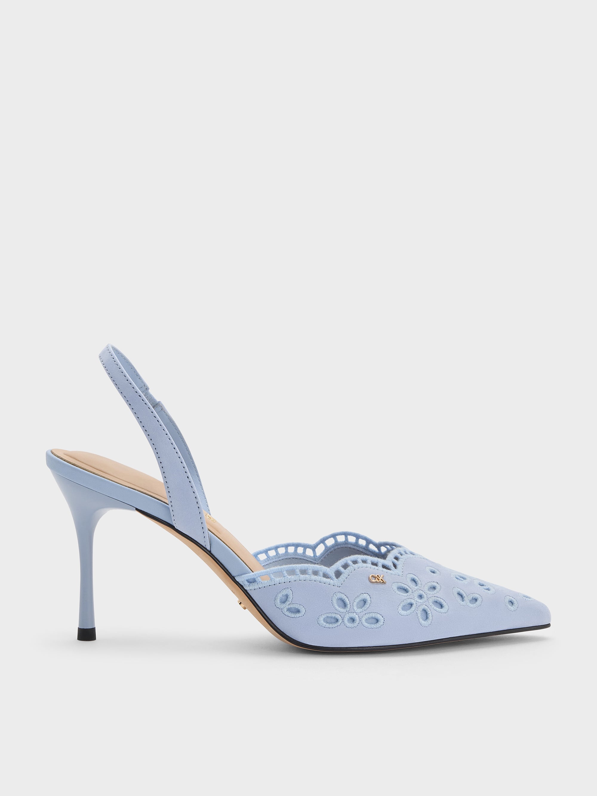 CHARLES & KEITH - Leather Embroidered Pointed Slingback Pumps