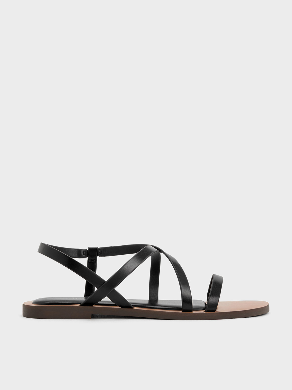 Charles & Keith Asymmetrical Strappy Sandals In Black