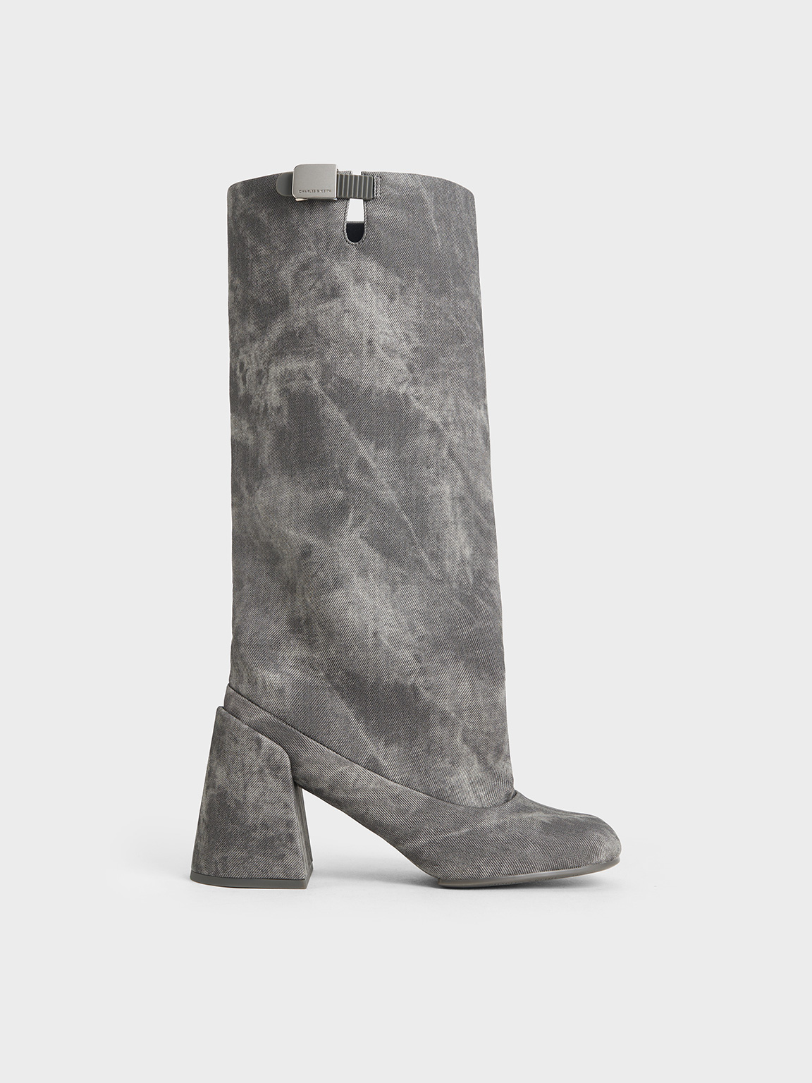 Robbie Denim-Effect Platform Knee-High Boots - Dark Grey - CHARLES