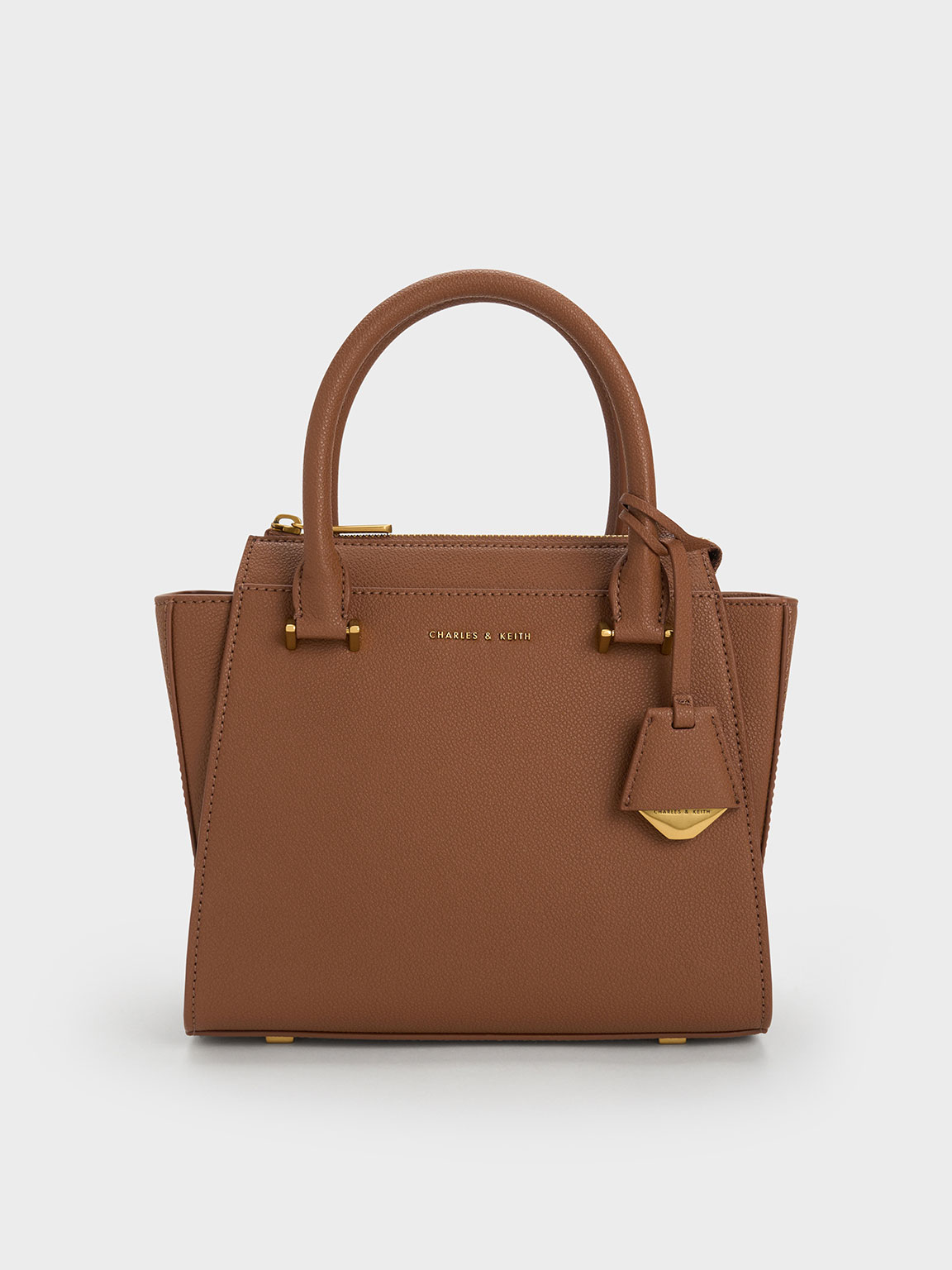 Chocolate Harper Geometric Top Handle Bag - CHARLES & KEITH