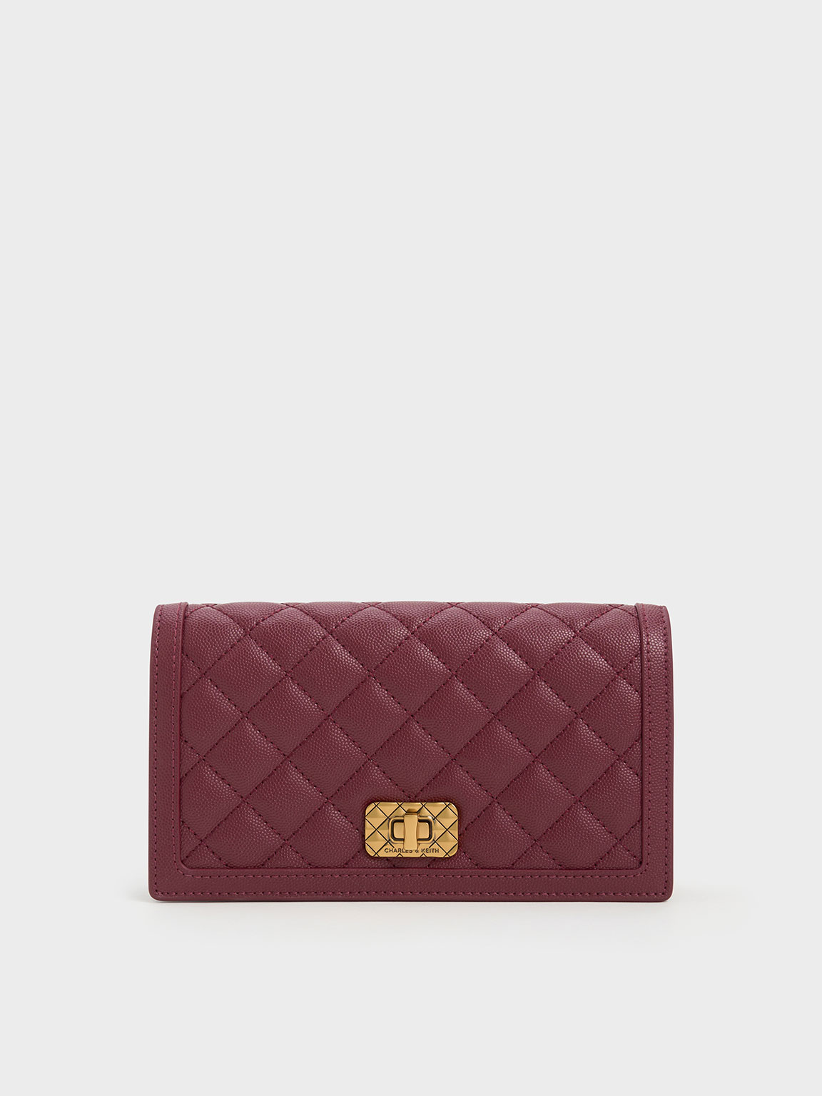 Charles & Keith Micaela Quilted Long Wallet In Burgundy