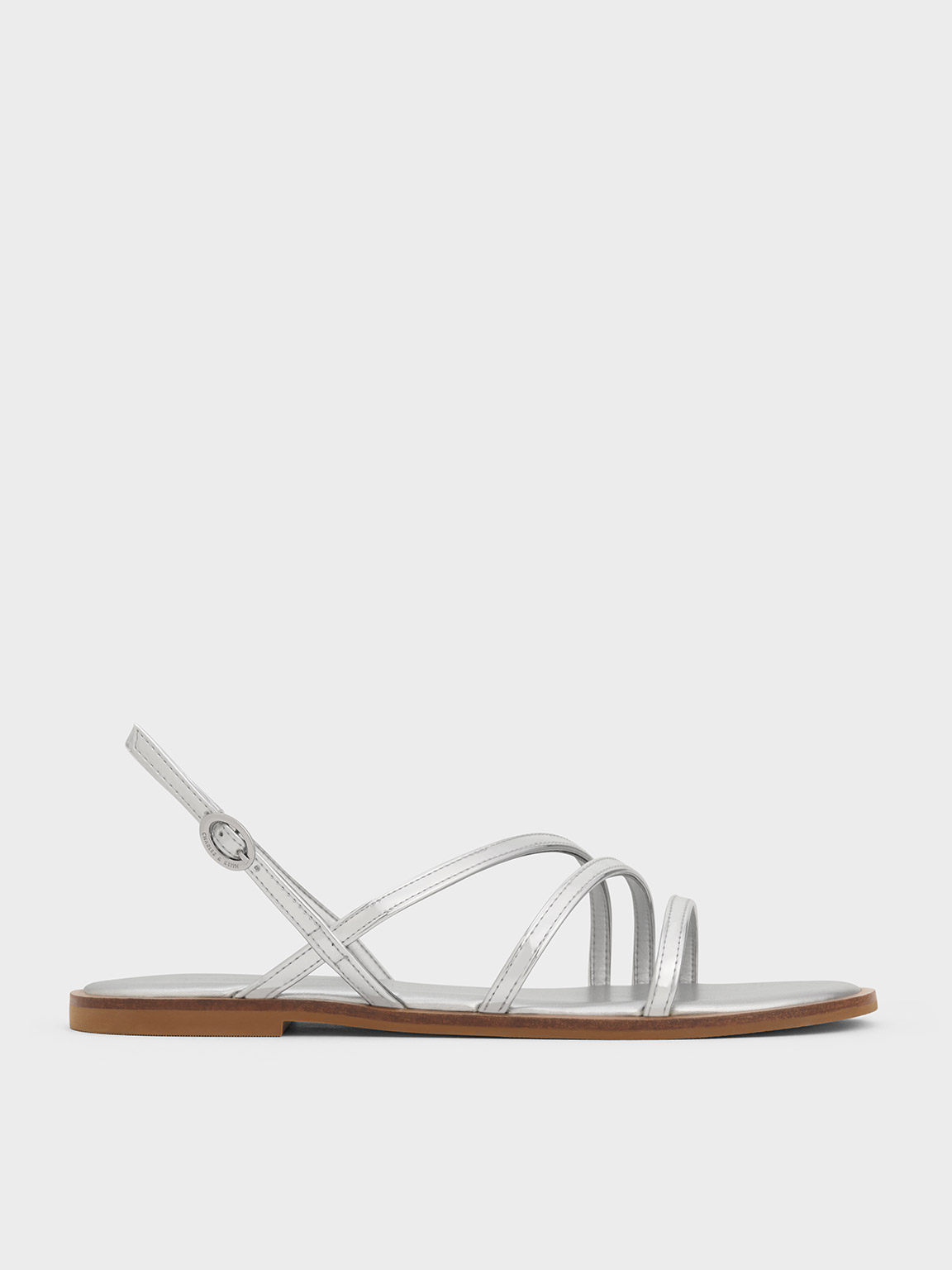 Charles & Keith Metallic Asymmetric Triple-strap Sandals In Silver