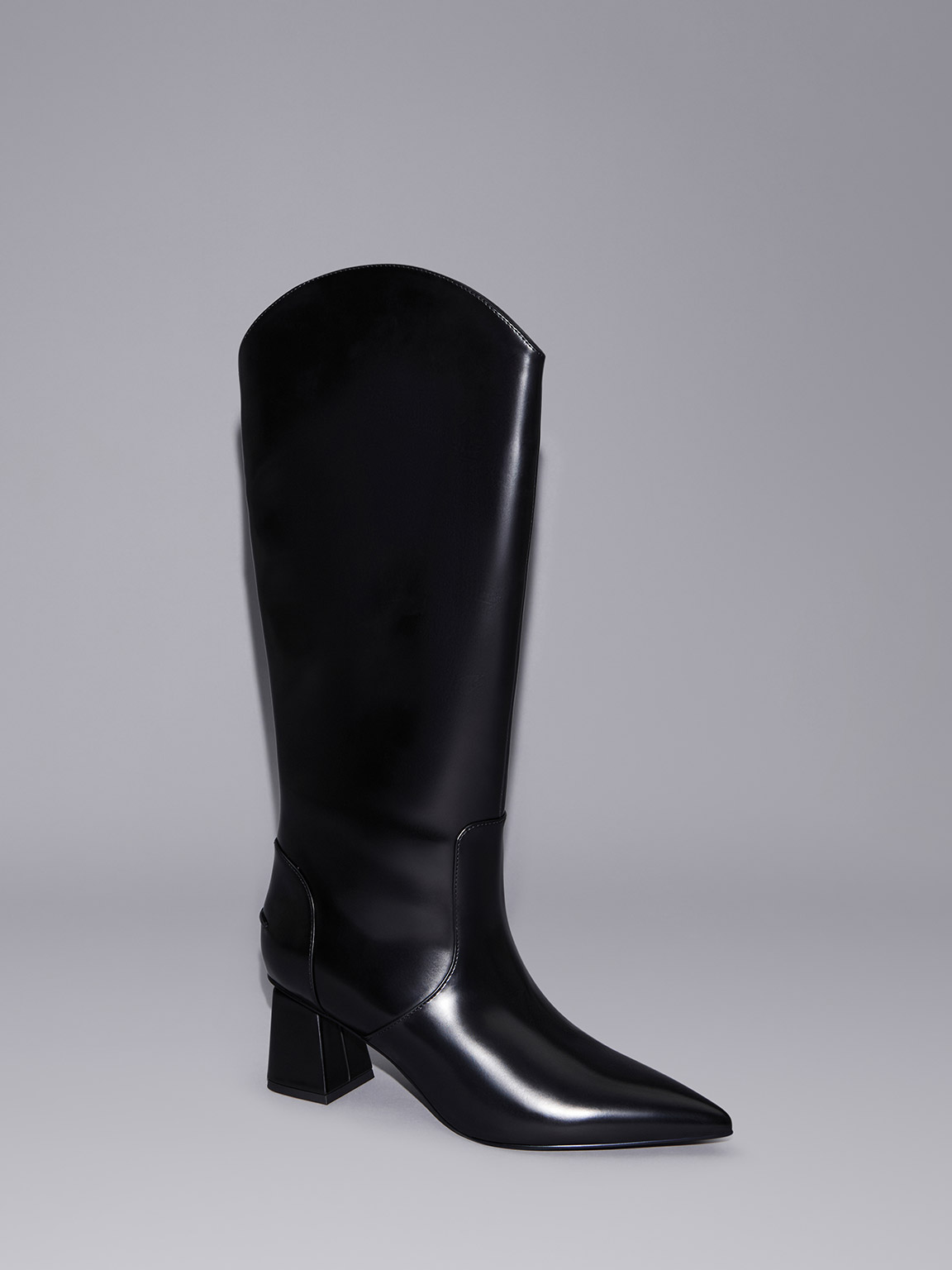 Charles & Keith Lucinda Trapeze-heel Knee-high Boots In Black Box