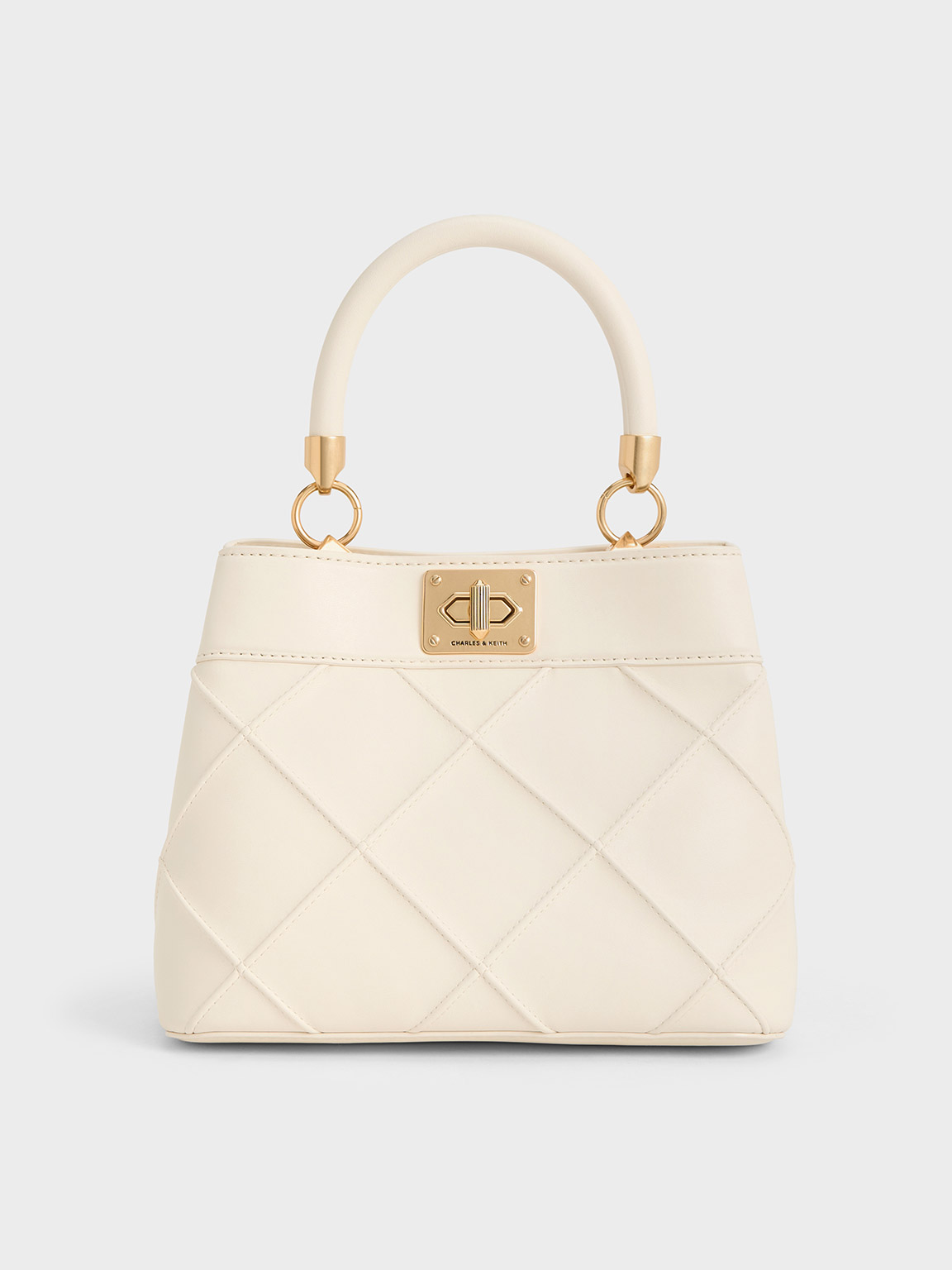 Charles & Keith Eleni Quilted Top Handle Bag In White