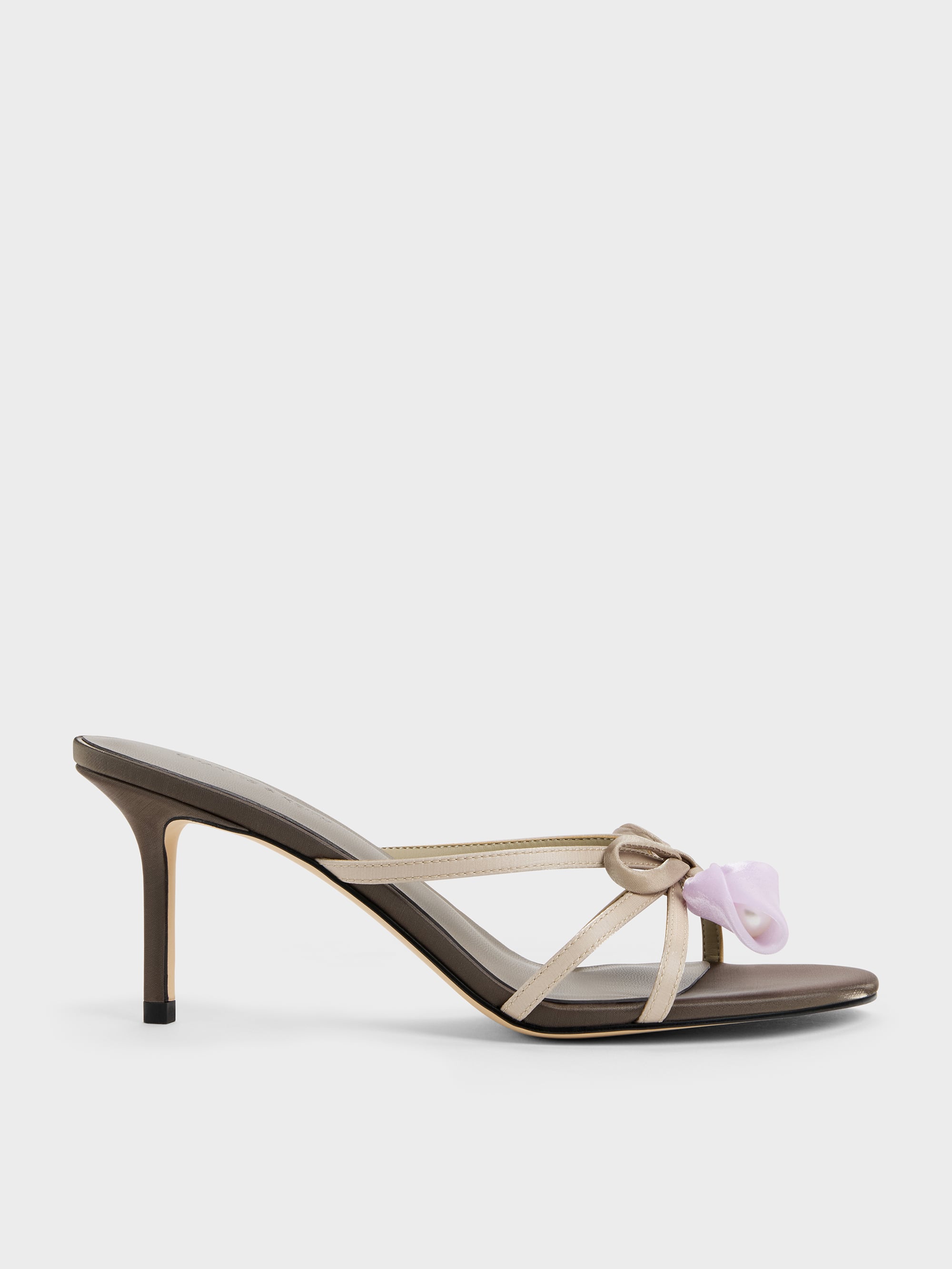 CHARLES & KEITH - Bow Flower-Pearl Heeled Mules