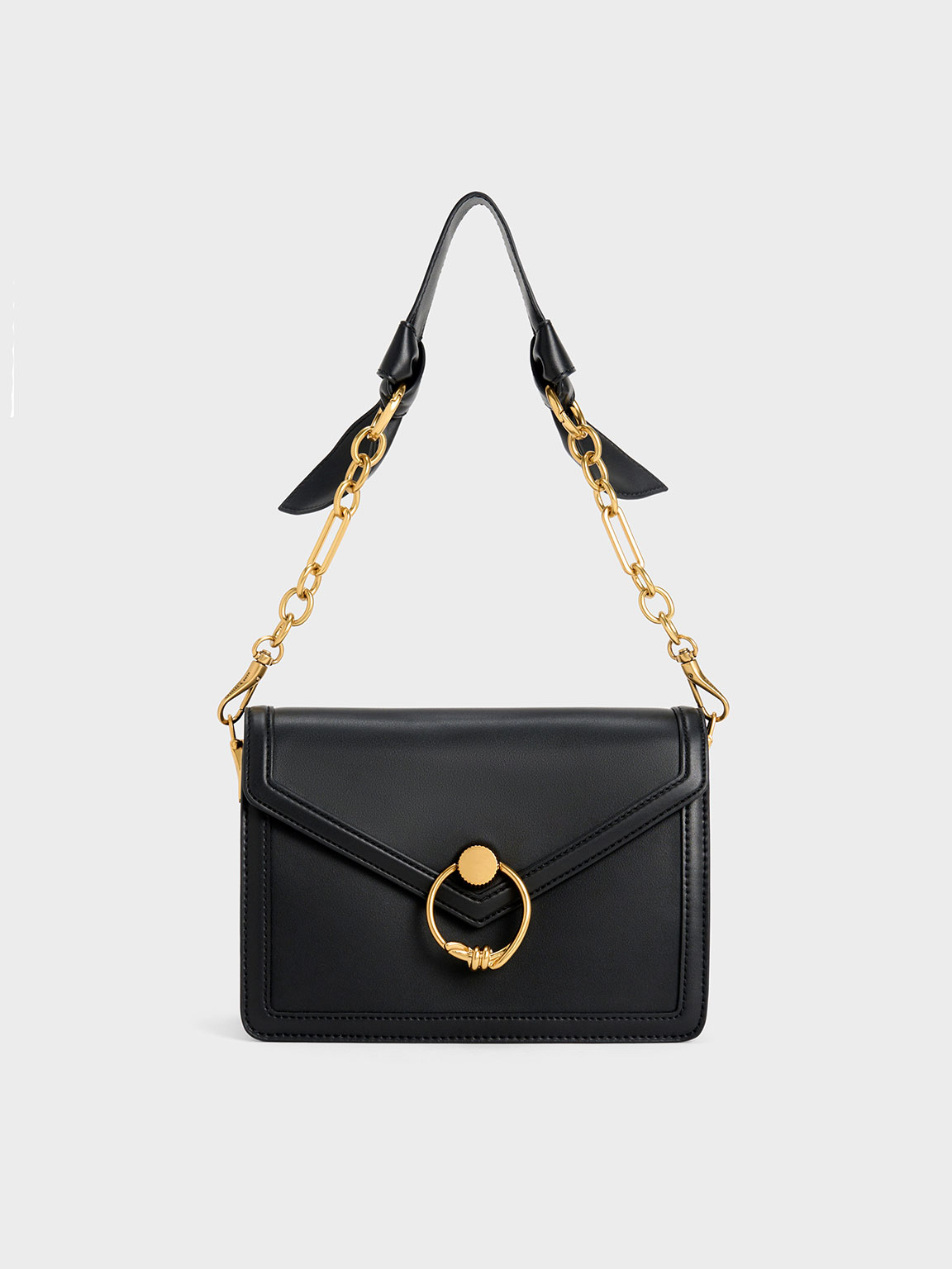 Buy the JW PEI The Envelope Black Vegan Leather Gold Chain Crossbody Bag