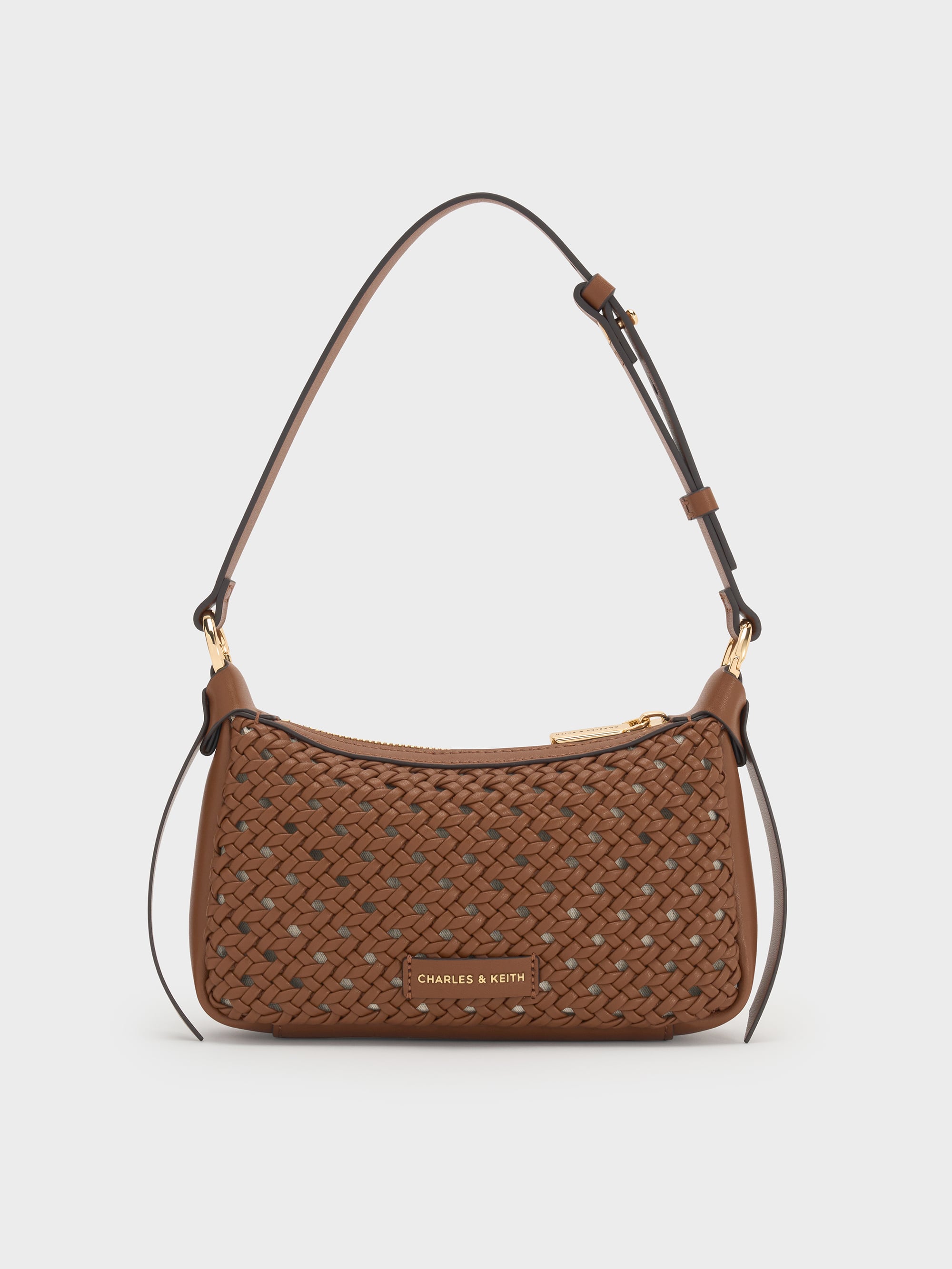Mini Calla Woven Shoulder Bag - Chocolate - CHARLES & KEITH US