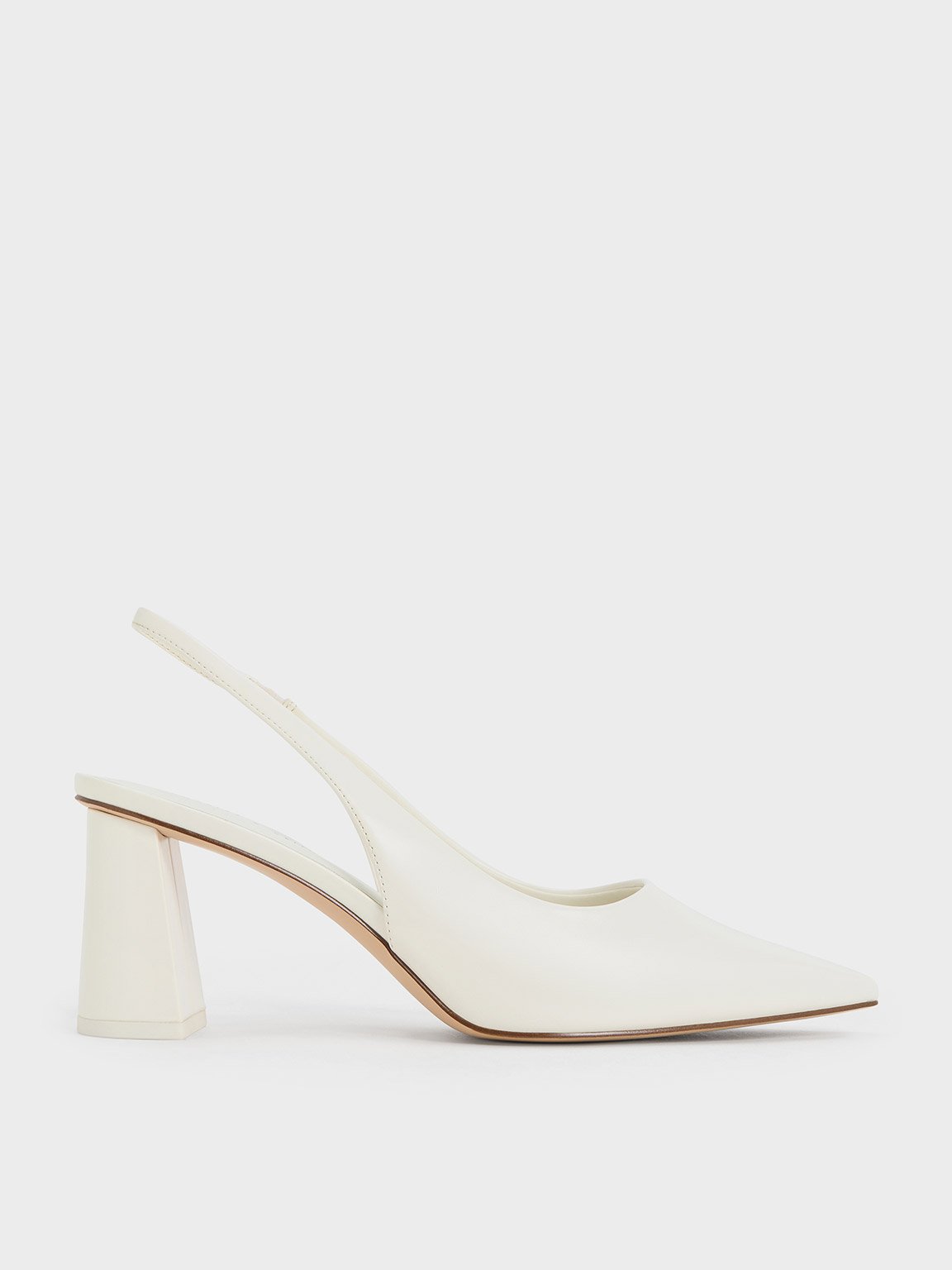 White Trapeze Heel Slingback Pumps | CHARLES & KEITH