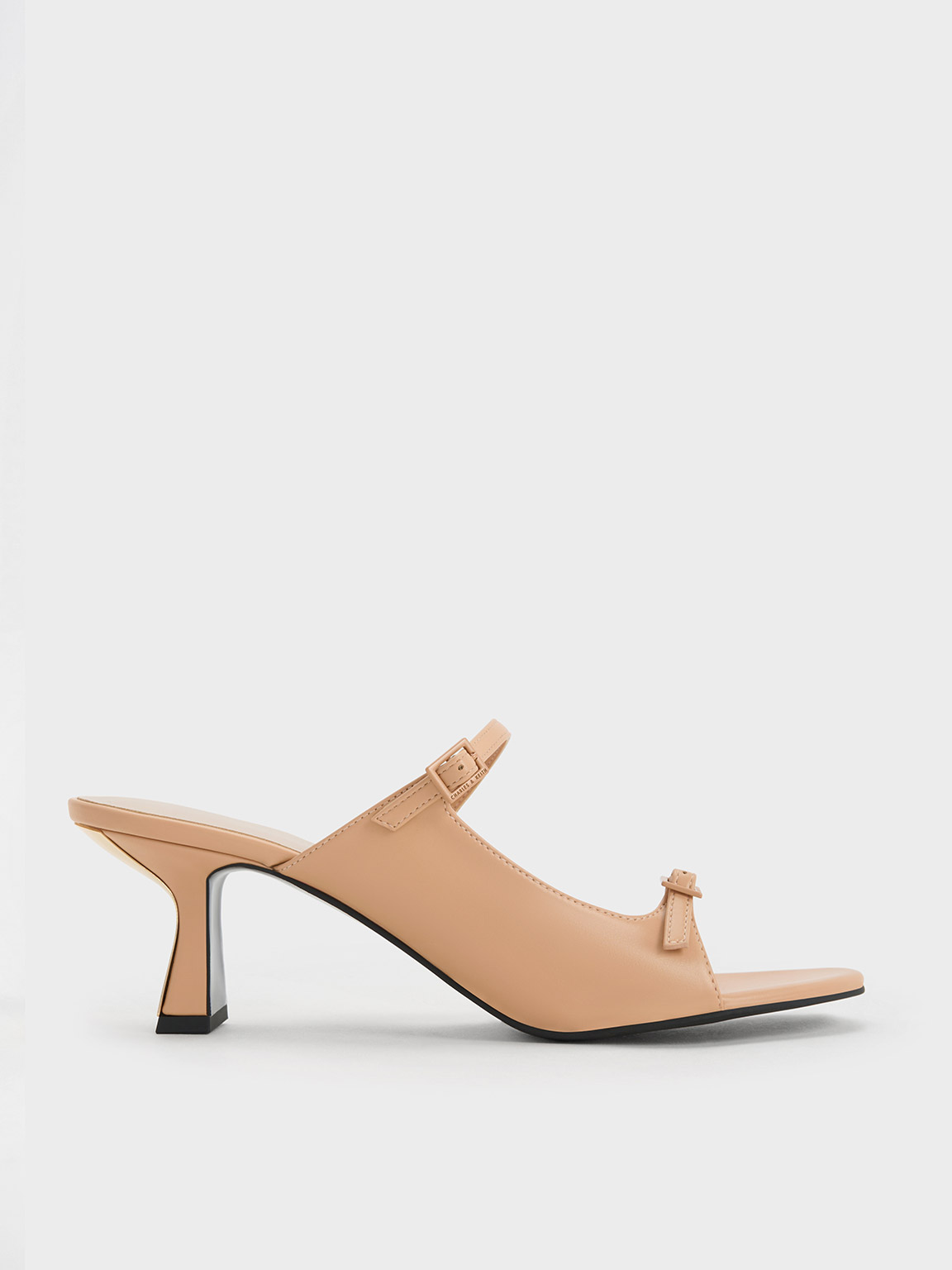 Charles & Keith - Women's Double Strap Heeled Mules, Nude, US 10