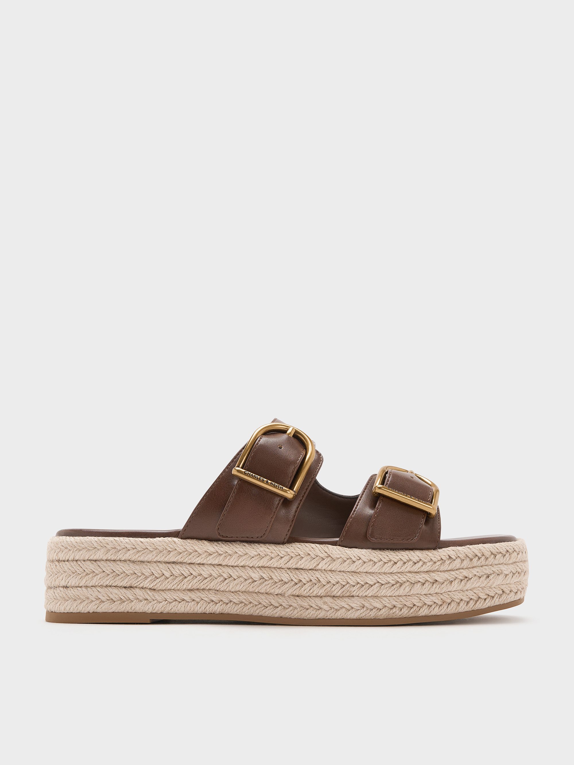 CHARLES & KEITH ブラウンウェッジサンダル 38 Double-Strap Espadrille Sandals - Brown - CHARLES & KEITH US