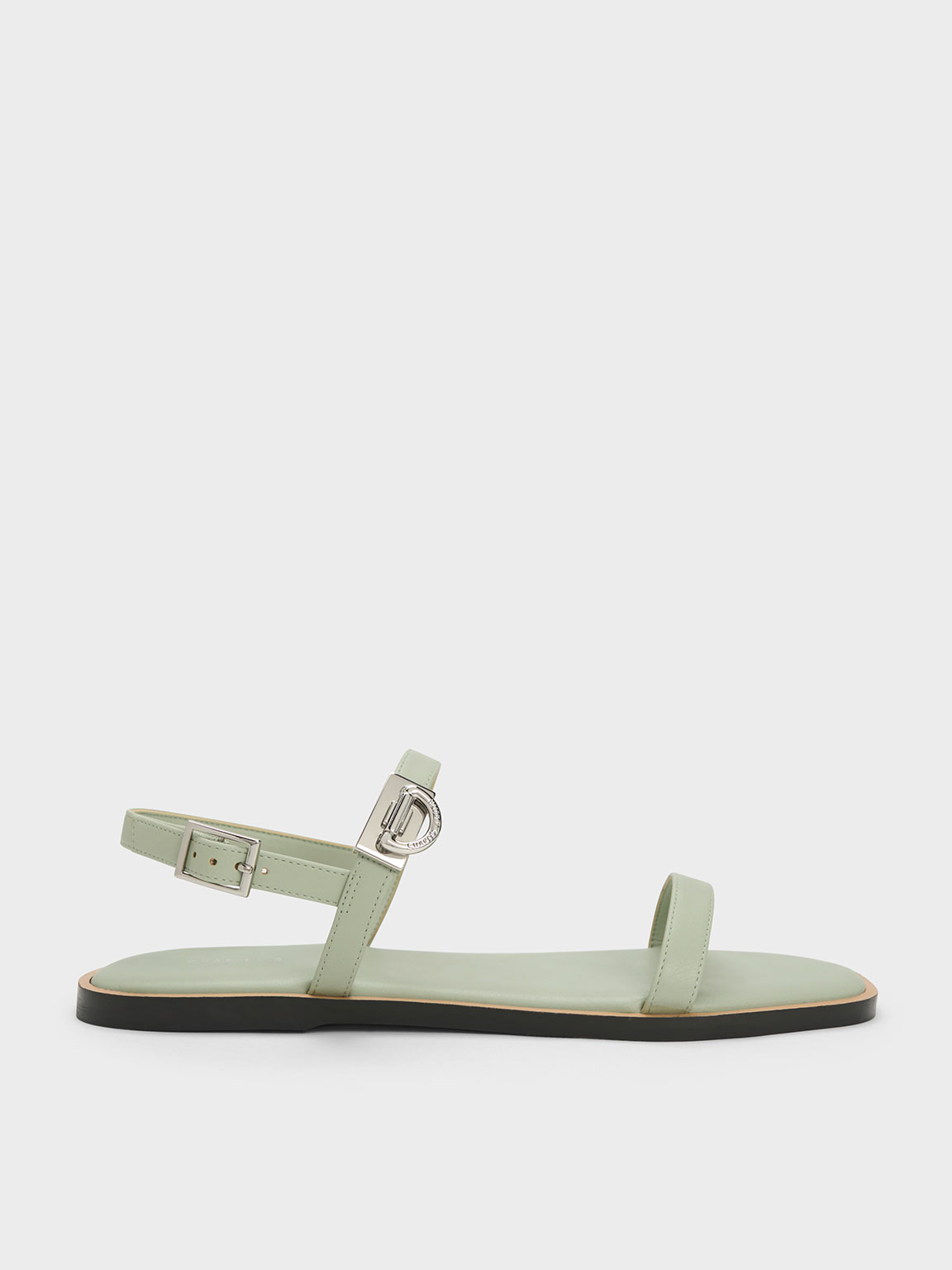 Charles & Keith Double Metallic Buckle Sandals In Sage Green