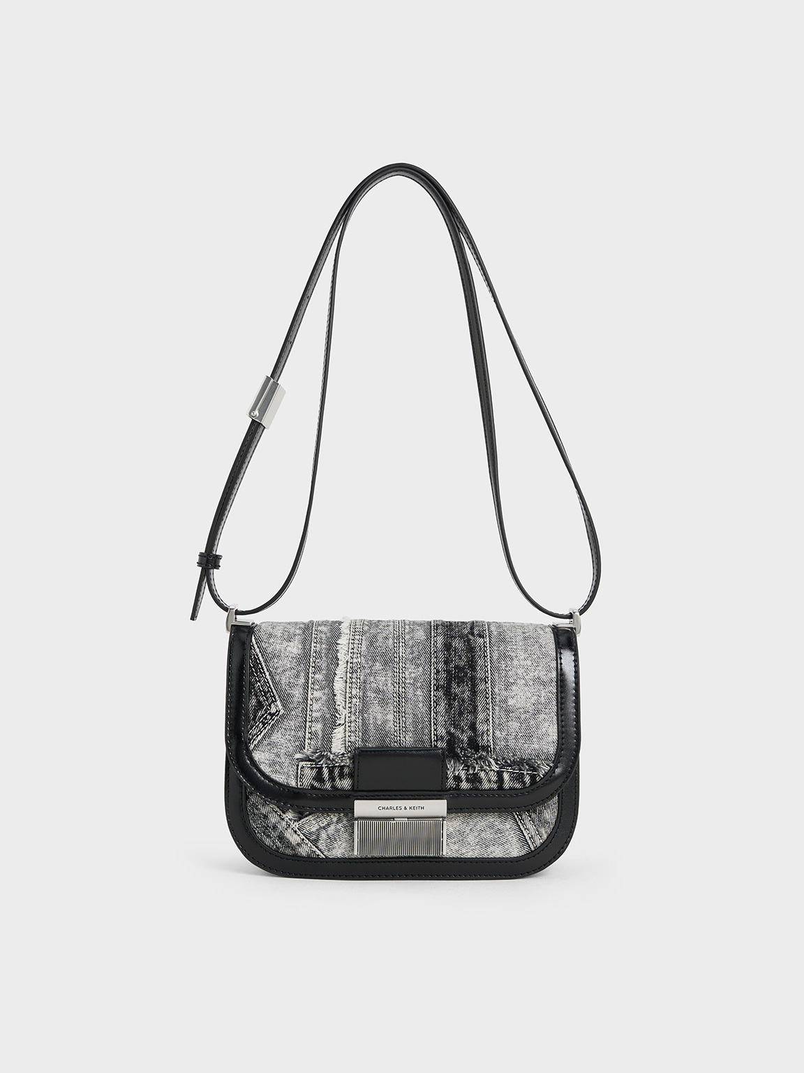 Noir Charlot Patchwork Denim Bag - CHARLES & KEITH US Noir Charlot Patchwork Denim Bag - CHARLES & KEITH US
