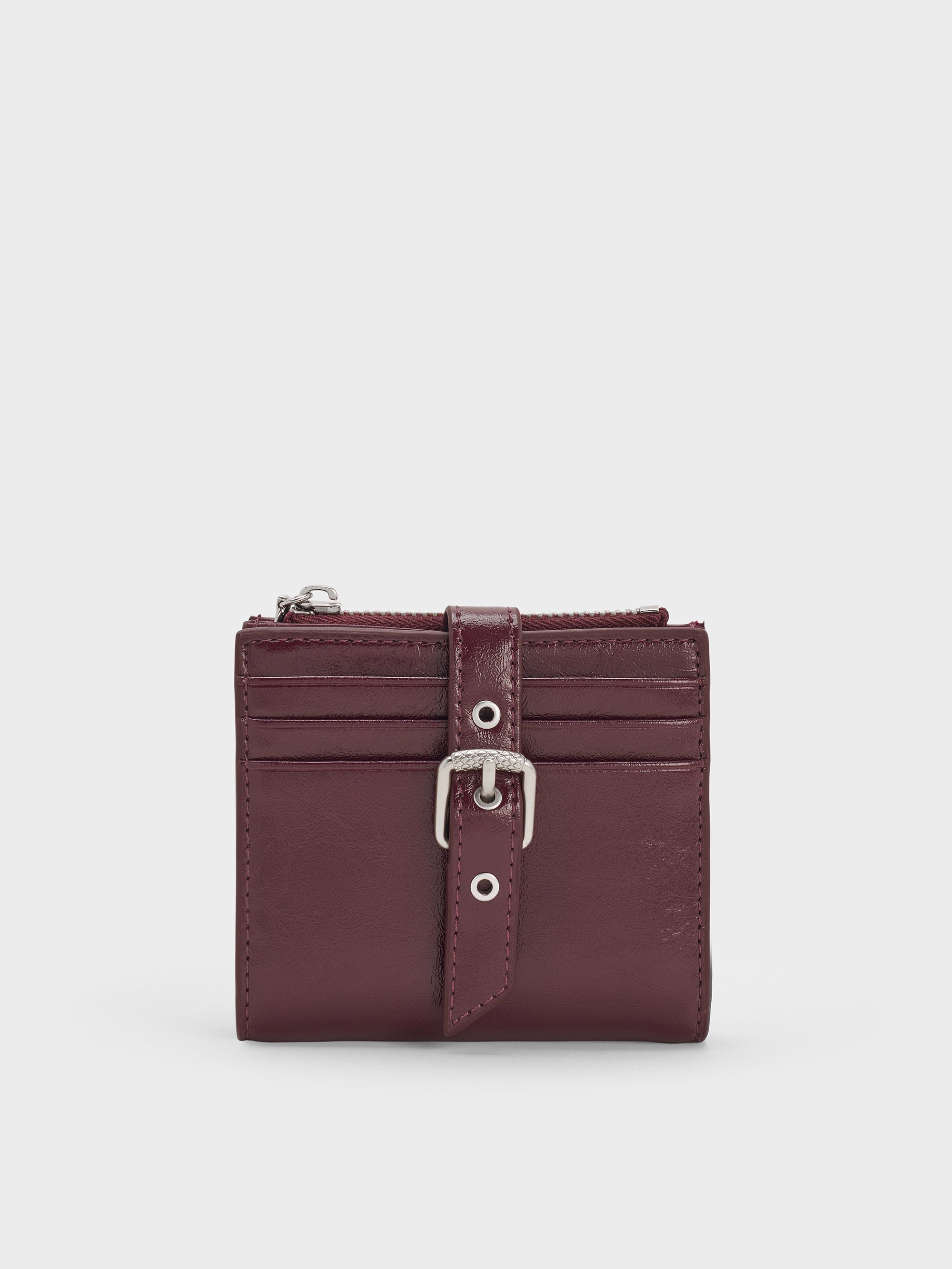 Charles & Keith - Blaise Grommet-belt Top-zip Small Wallet In Red