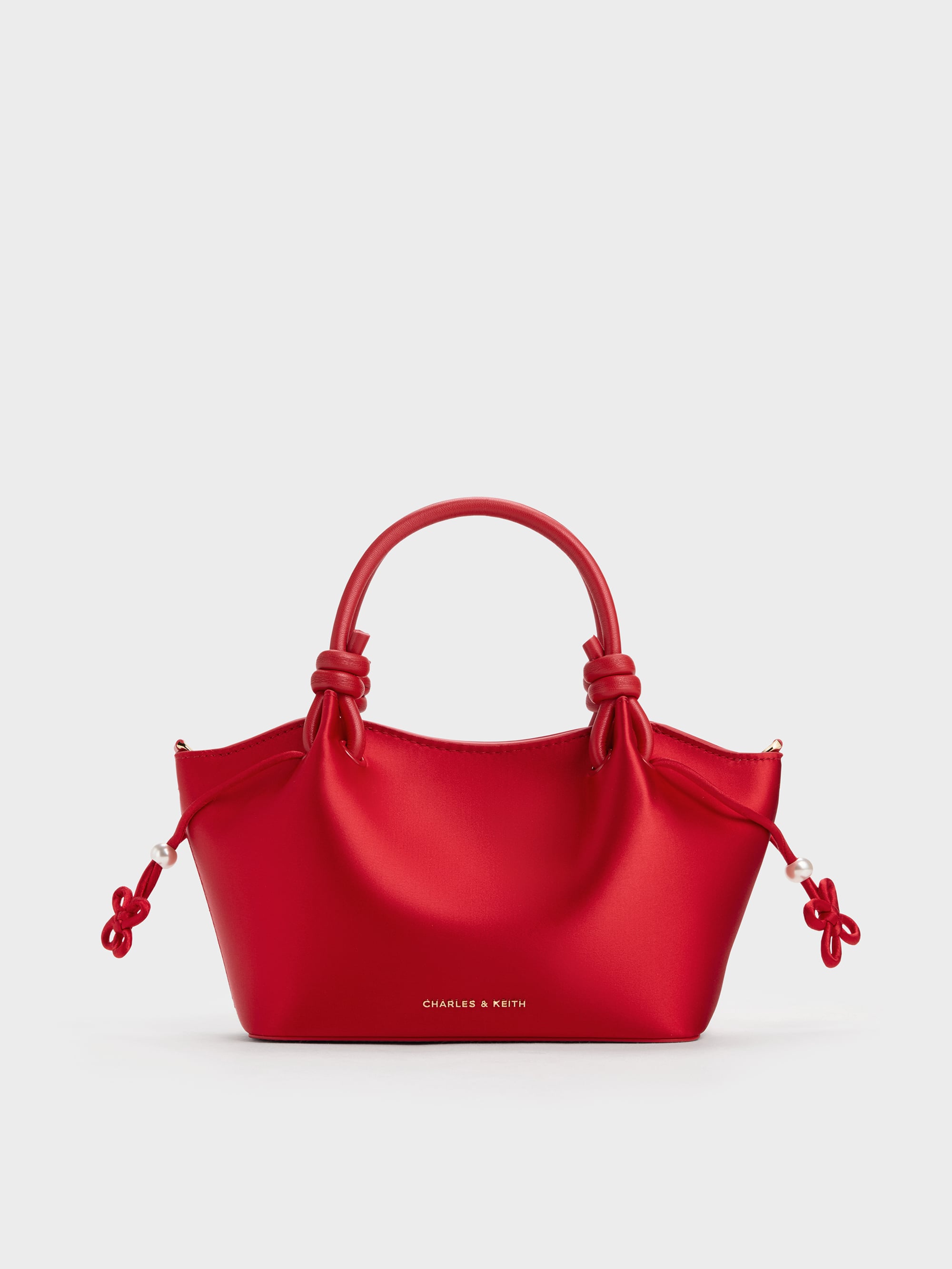Sammie Pearl-Butterfly Knotted-Handle Wavy Tote Bag - Red