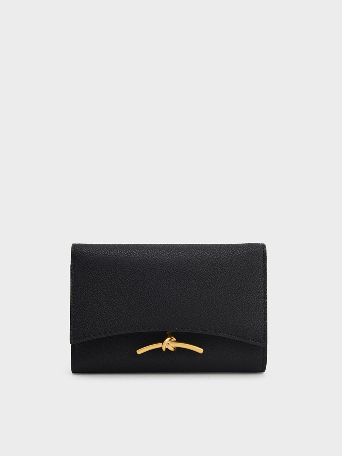 Shop Charles & Keith Huxley Metallic-accent Front Flap Wallet In Black