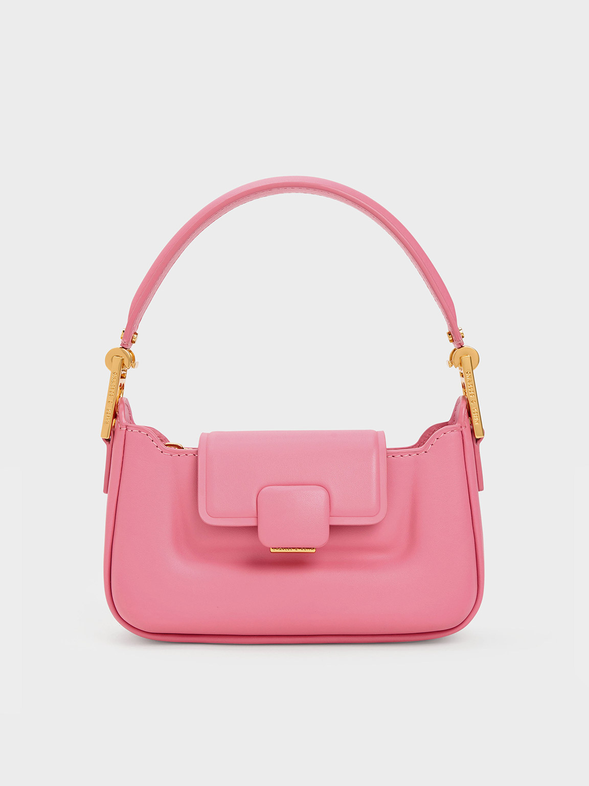 Charles & Keith Koa Leather Push-lock Top Handle Bag In Pink