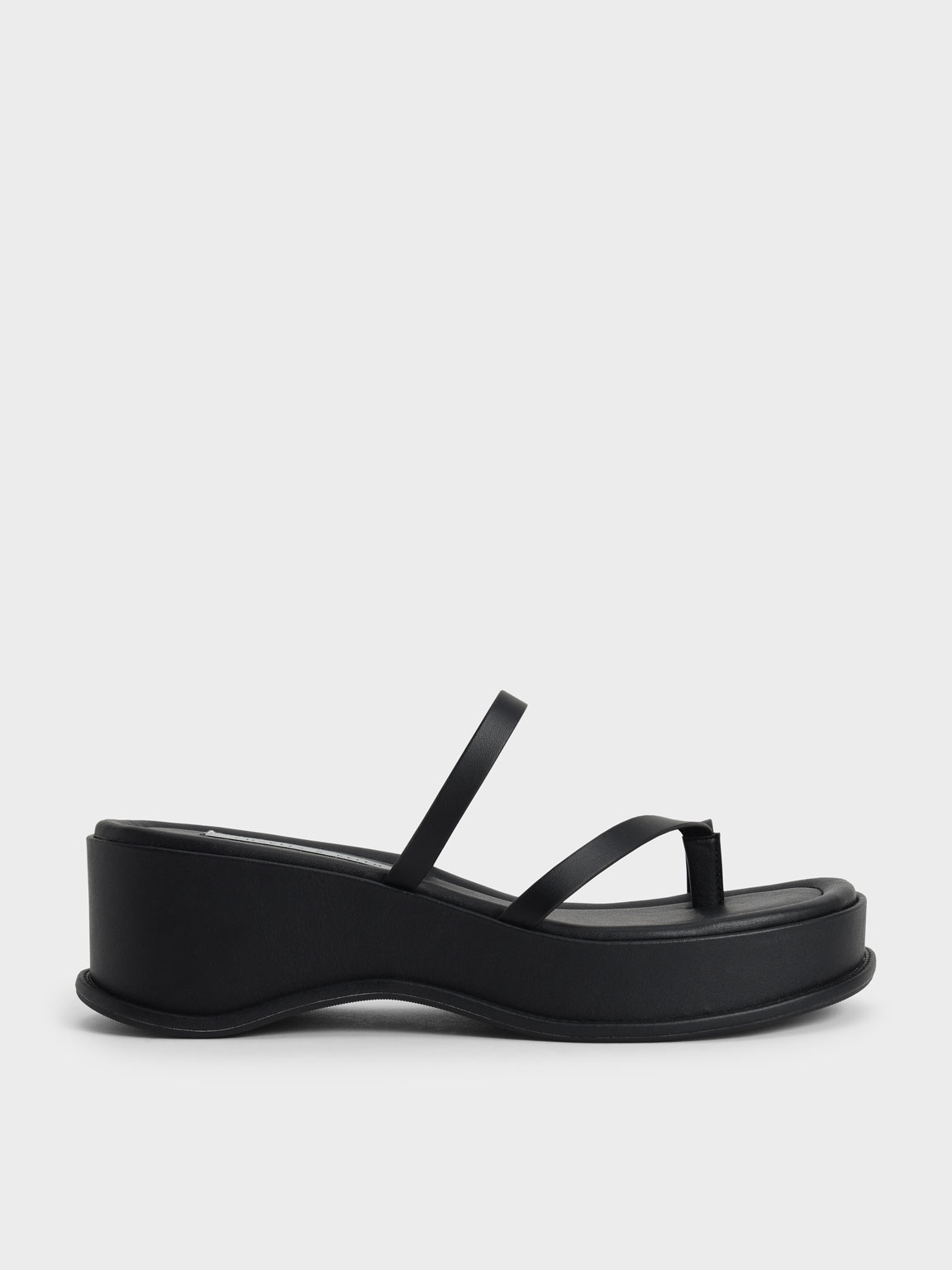 Black Toe Loop Flatform Sandals - CHARLES  KEITH AE