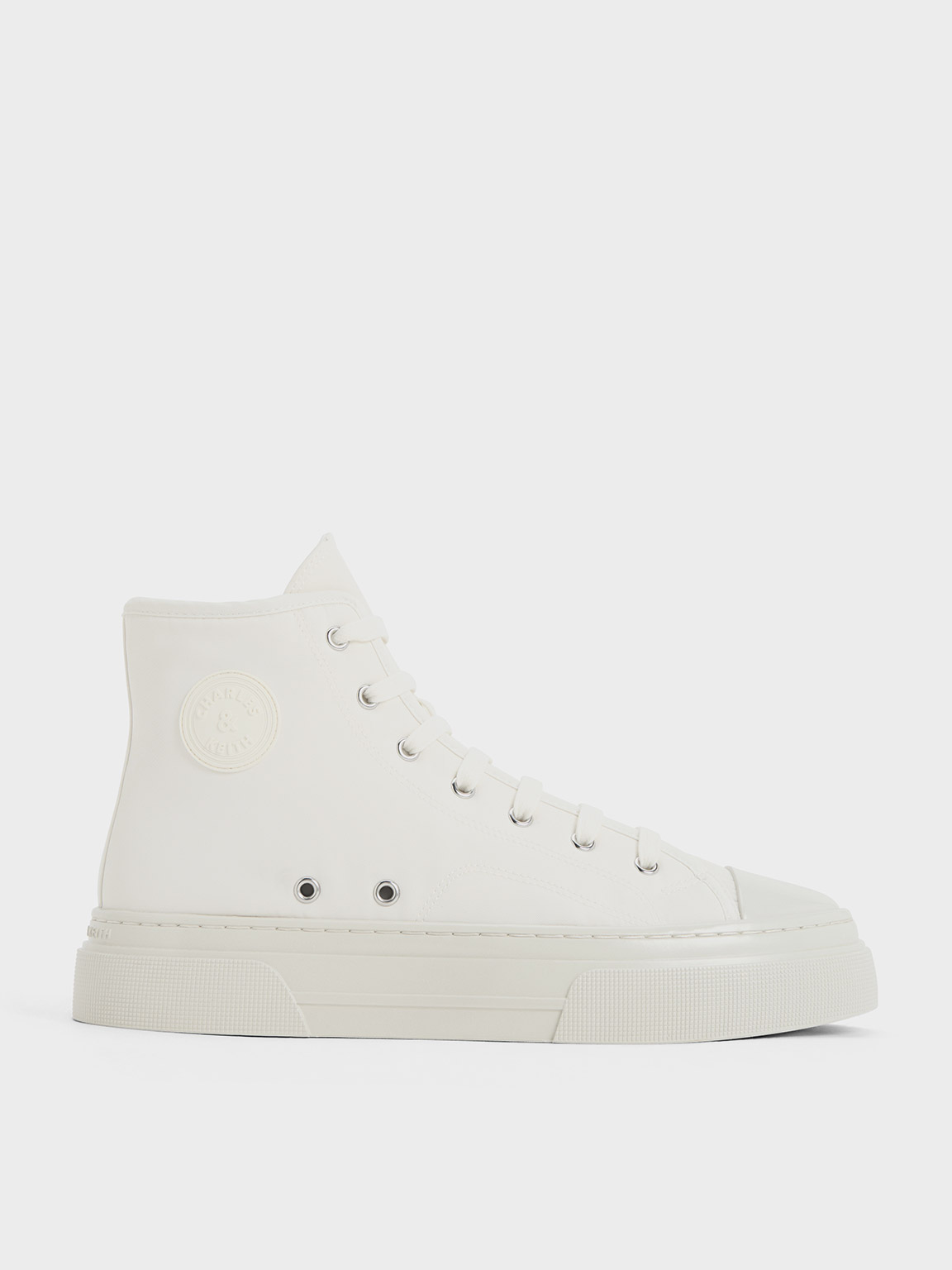 Charles & Keith Kay Nylon Two-tone High-top Sneakers In White