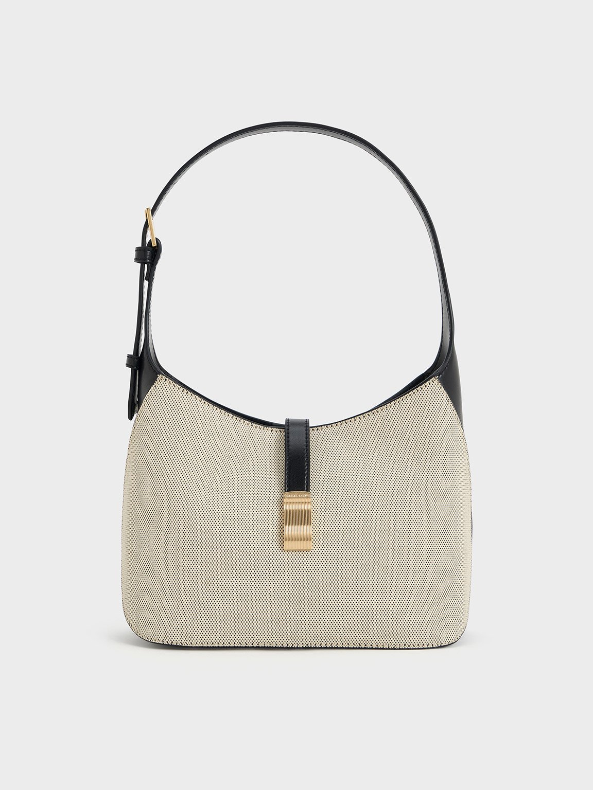 Charles & Keith Wisteria Canvas Belted Shoulder Bag In Neutral