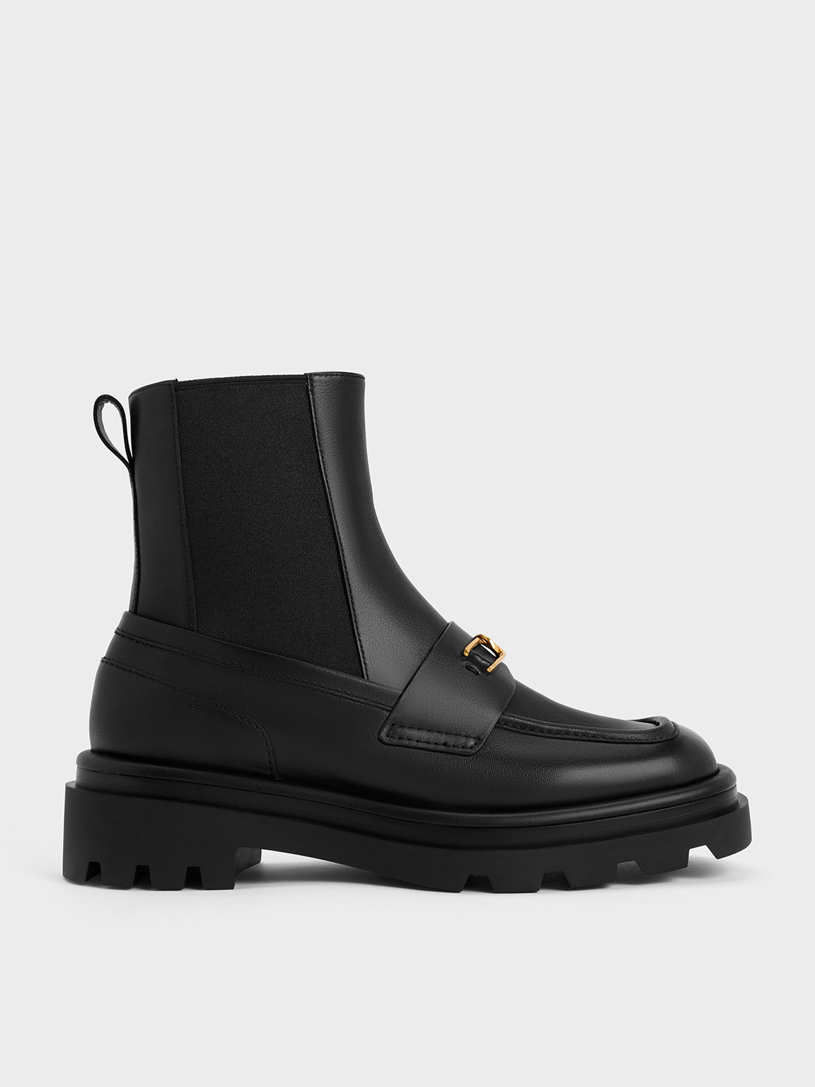 Charles & Keith Gabine Leather Loafer Chelsea Boots In Black