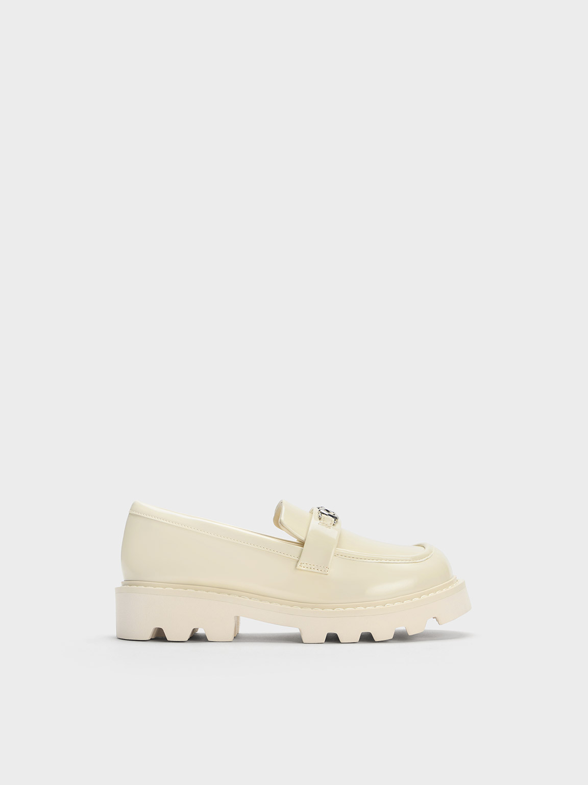 Charles & Keith Girls' Metallic Accent Chunky Loafers In Chalk