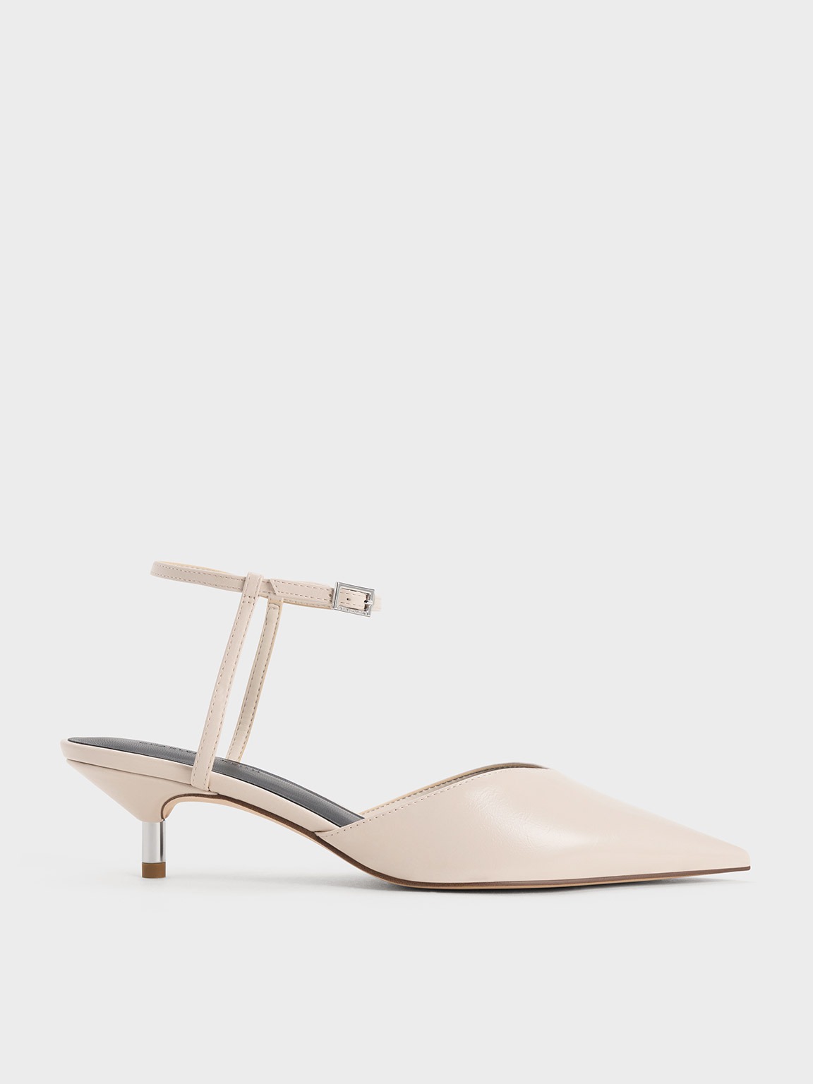 Cream Crinkle-Effect Kitten-Heel Pointed-Toe Pumps - CHARLES & KEITH US