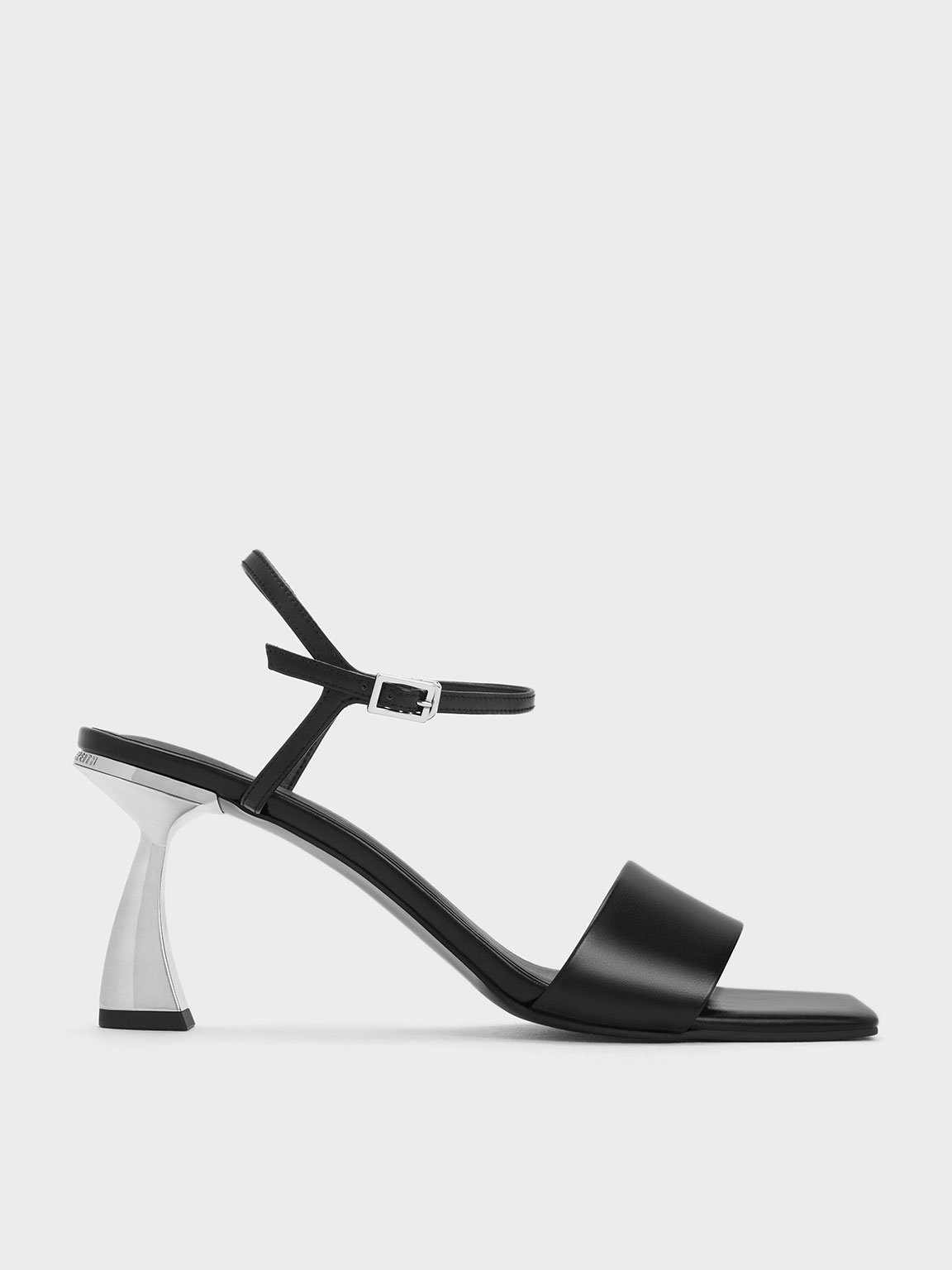 Charles & Keith Open Toe Curved Heel Sandals In Black