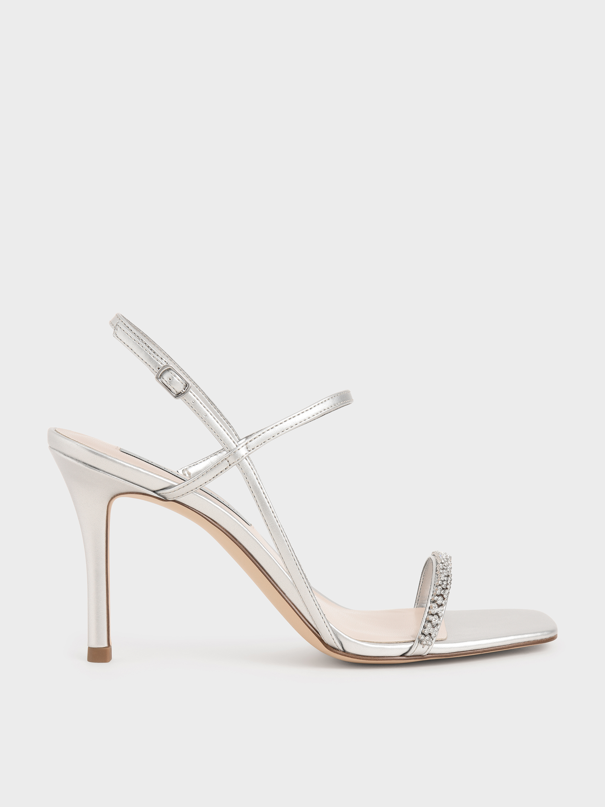 Silver Gem-Embellished Strappy Sandals 
