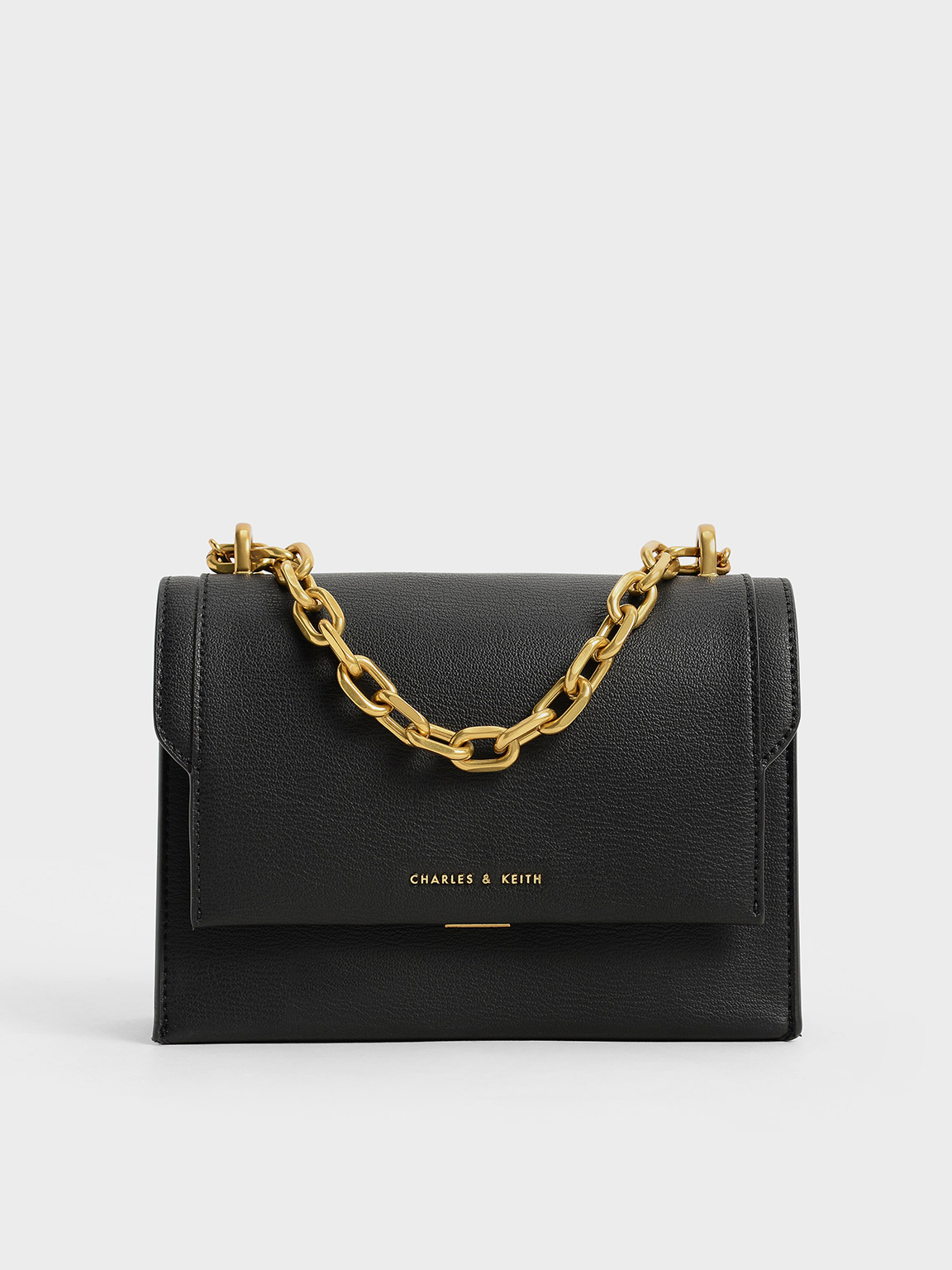 Black Front Flap Chain Handle Crossbody Bag CHARLES & KEITH NZ