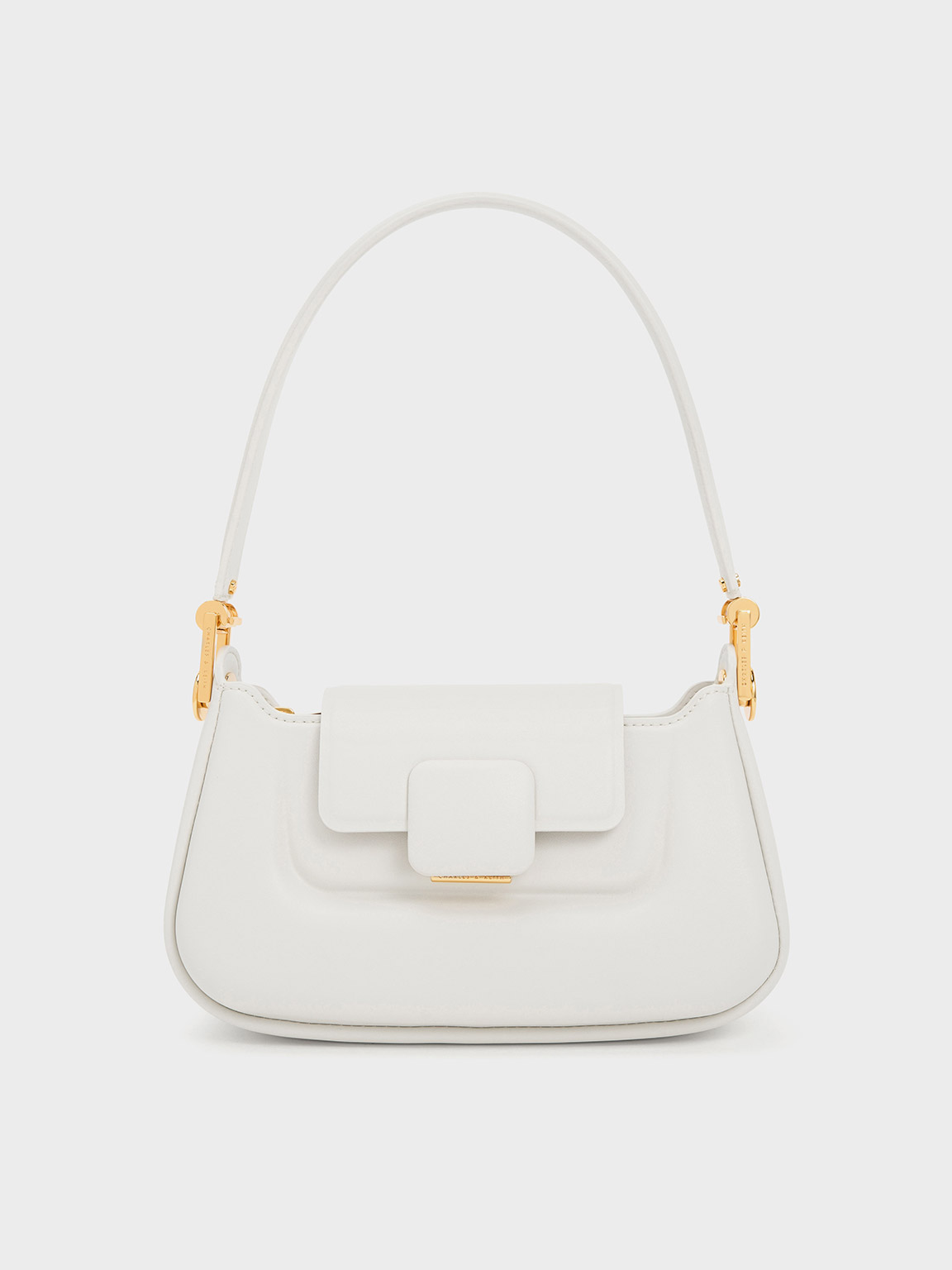 Charles & Keith Koa Push-lock Top Handle Bag In White