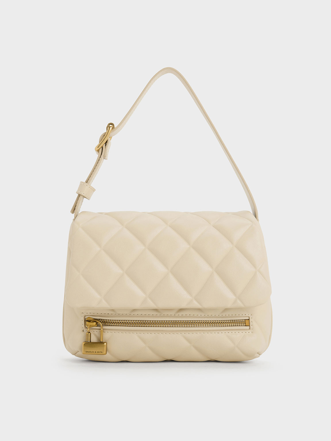 Charles & Keith Swing Quilted Chain-handle Bag In Beige